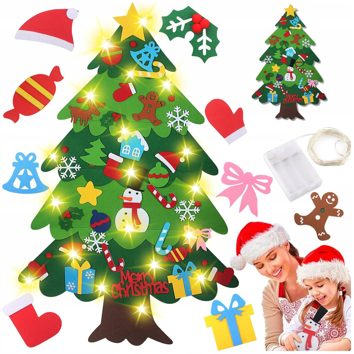 FELT CHRISTMAS TREE WITH VELCRO FELT CHRISTMAS TREE WITH ORNAMENTS FOR KIDS LED LIGHTS Packaging status original