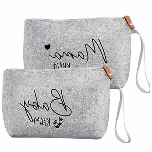 FELT COSMETIC BAG ZIPPER GIFT FOR MOM 2 PIECES METAL
