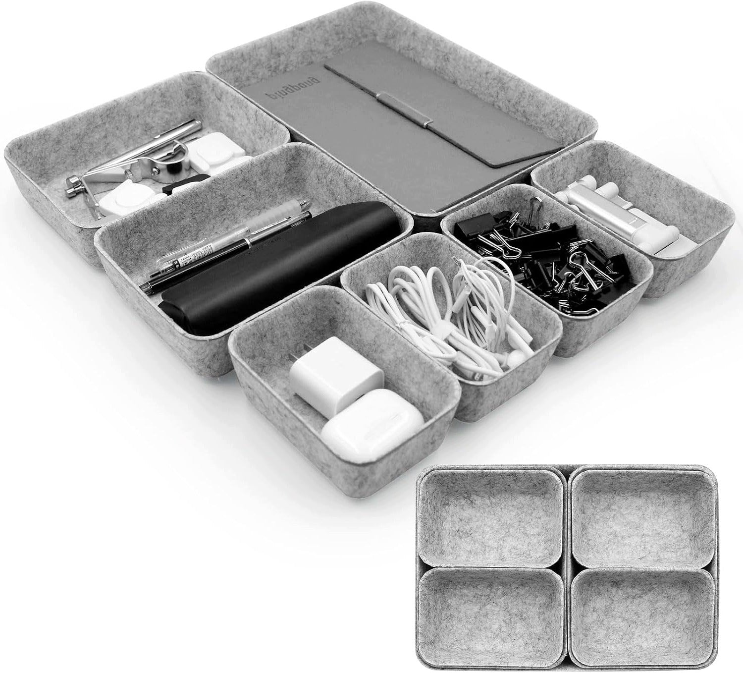 FELT DRAWER ORGANIZER 7 PIECES SET LIGHT GREY STRONG