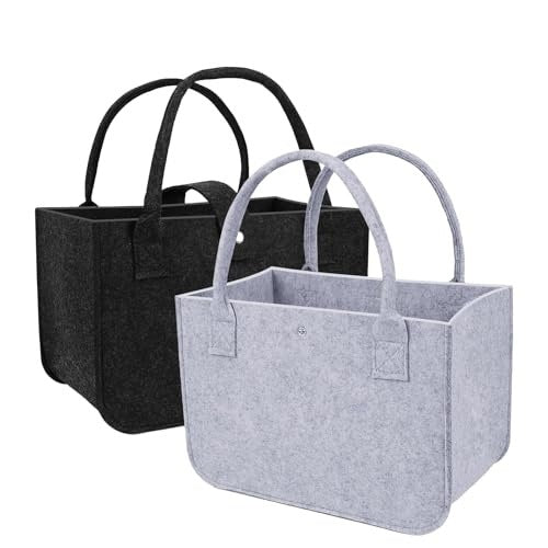 FELT SHOPPING BAG FOLDING BLACK GREY ECO-FRIENDLY 2 PIECES Brand no brand