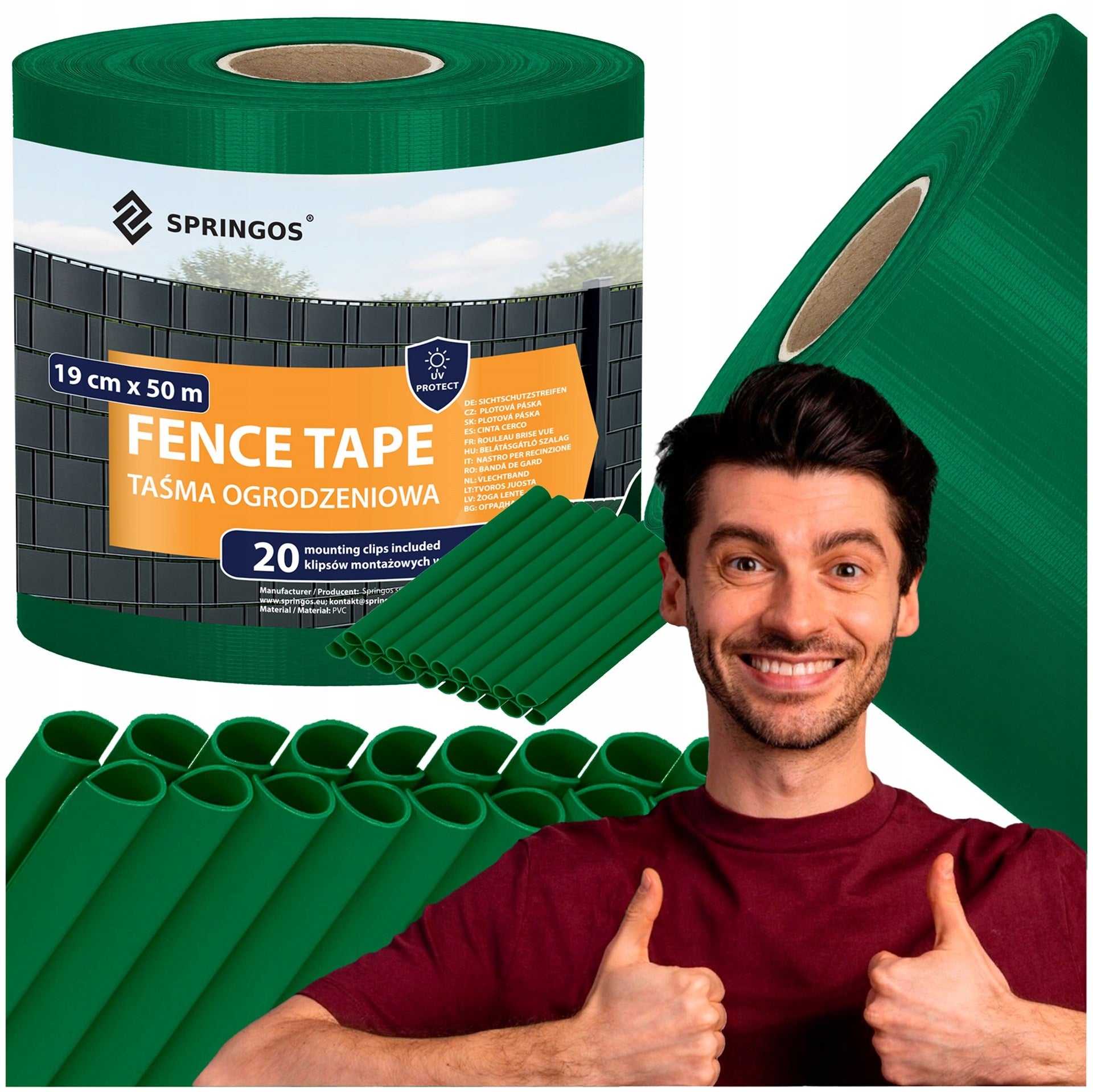 FENCE TAPE 19cm x50m GREEN COVER FOR PANEL FENCE + CLIPS