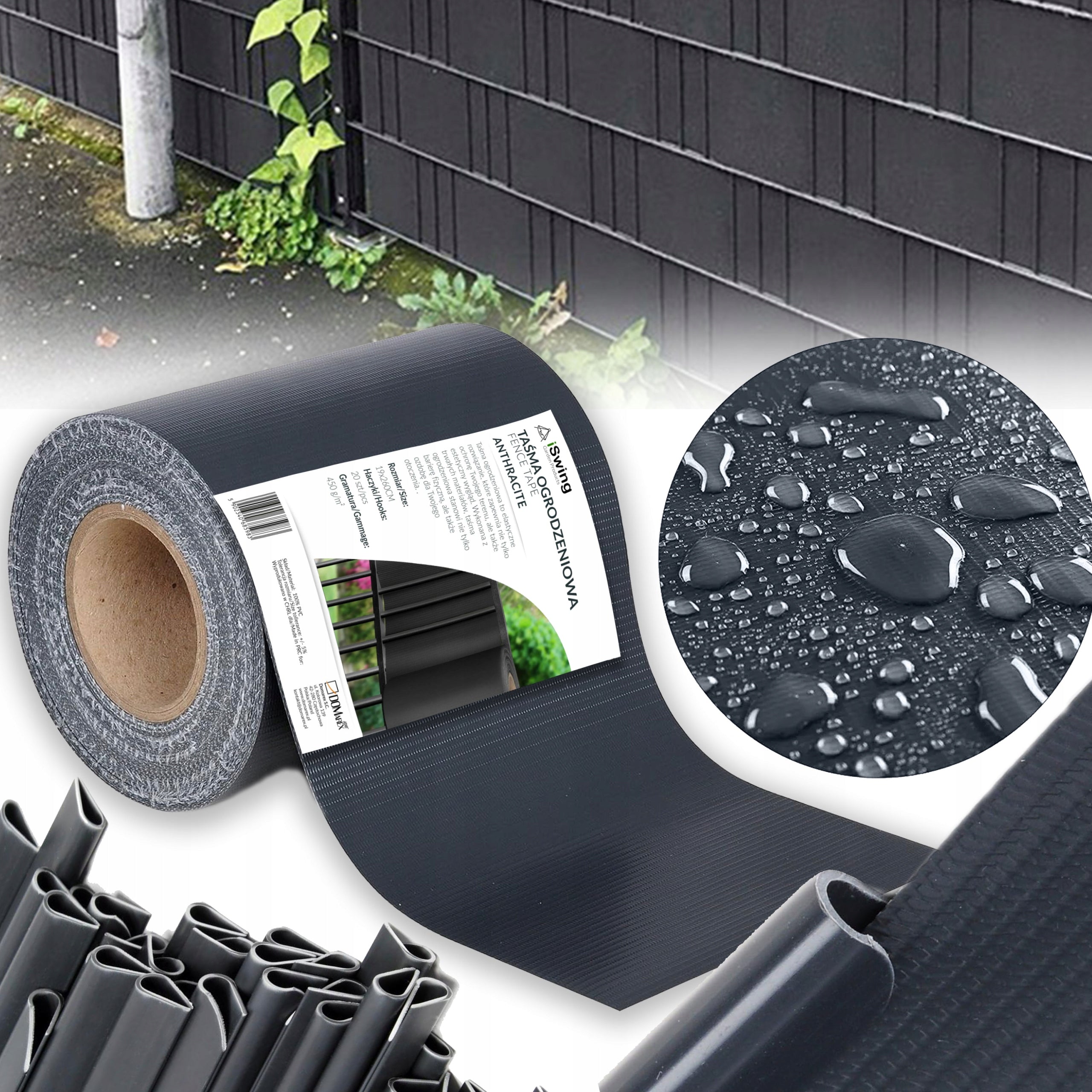 FENCE TAPE 19x26 COVER FOR PANEL FENCE + UV CLIPS Color gray