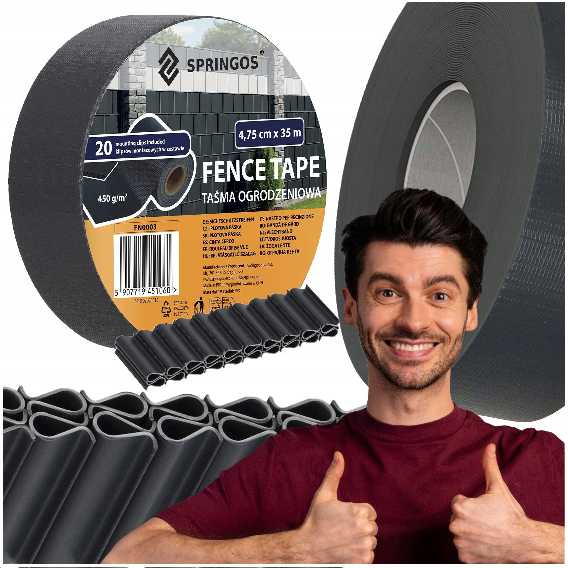 FENCE TAPE 4,75x35m ANTHRACITE COVER PANEL FENCE CLIPS