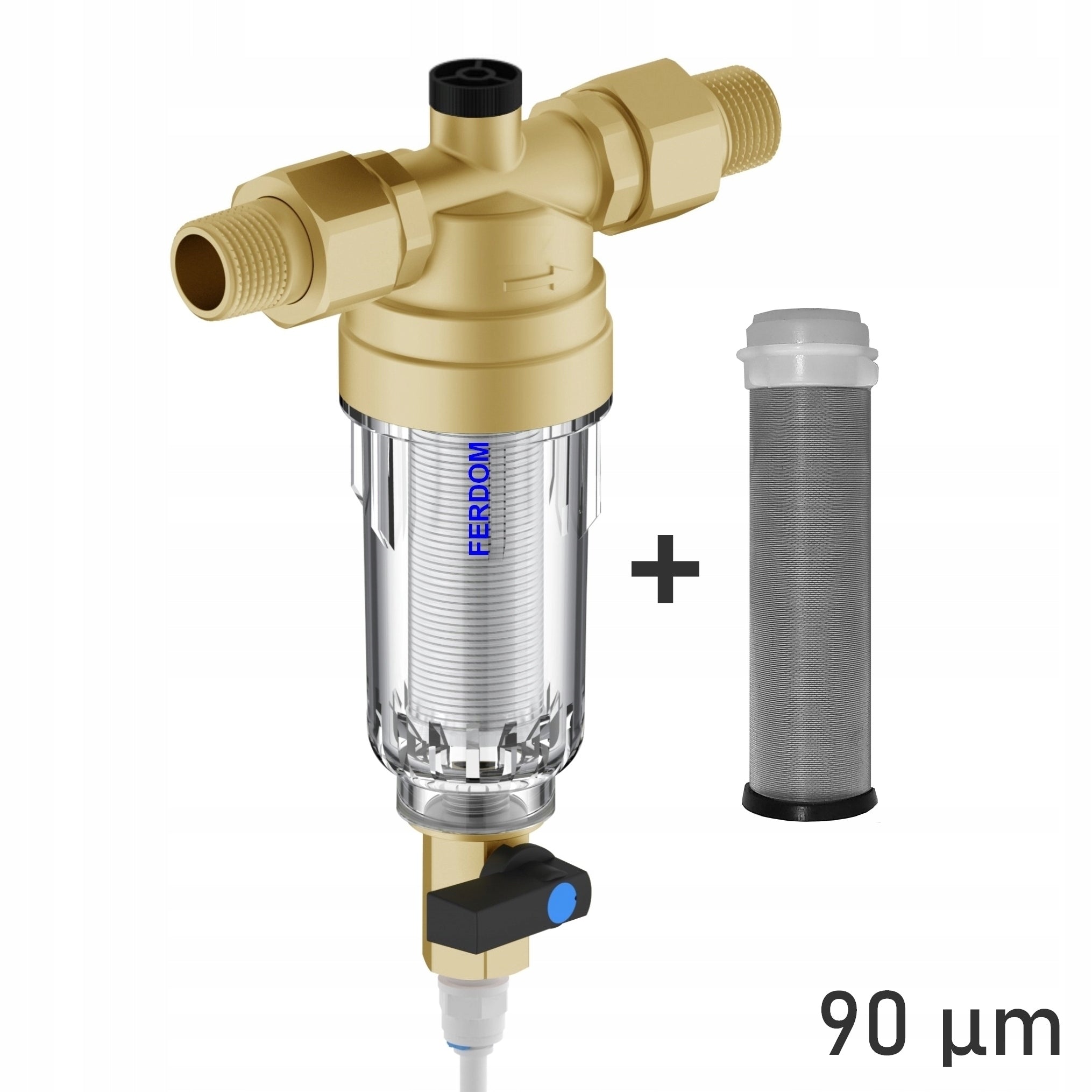 FERDOM FD178 Water filter preliminary + spare mesh inox 90micron, Spin-down