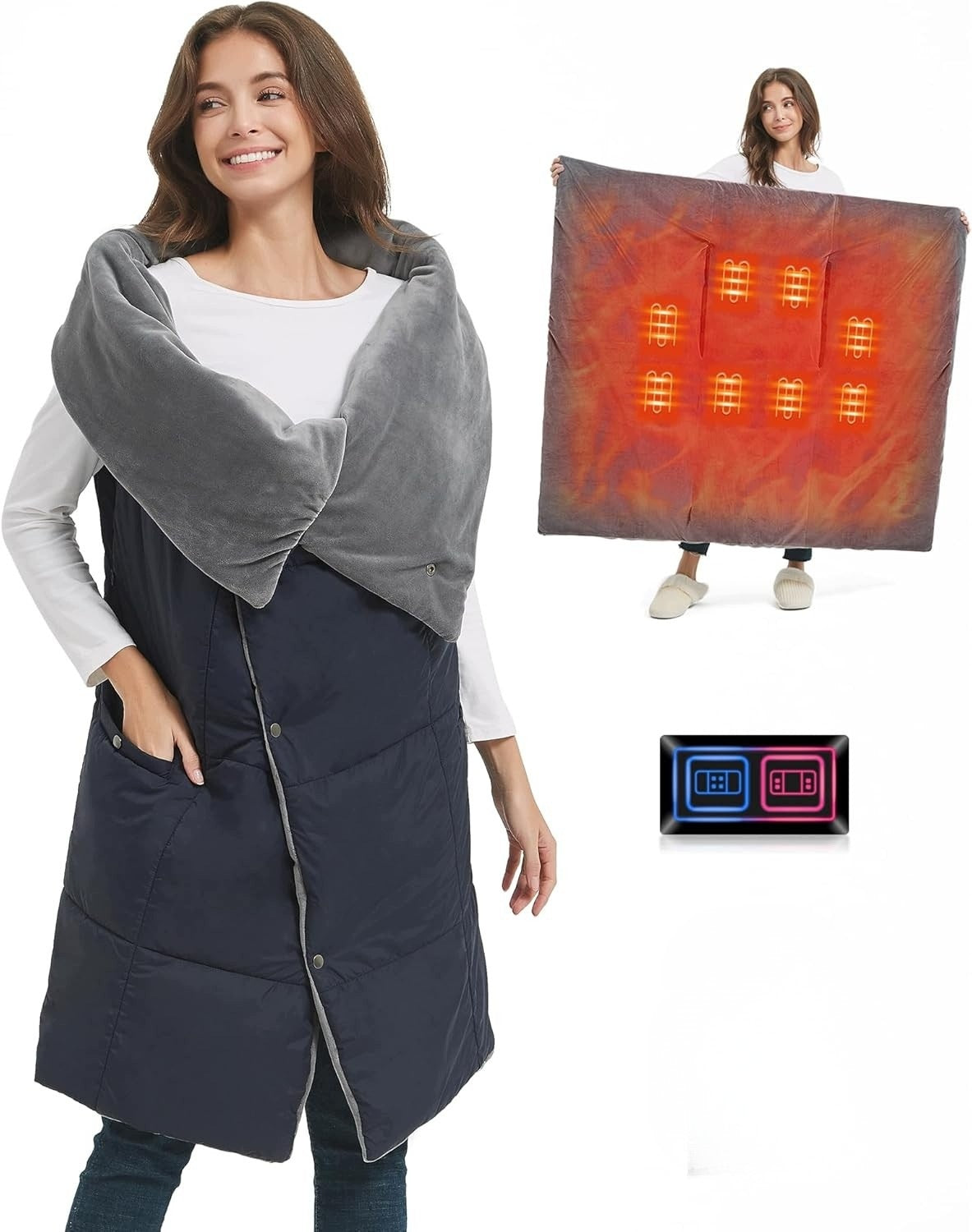 FERNIDA electric heating blanket 8 zones 7,4V blue without battery