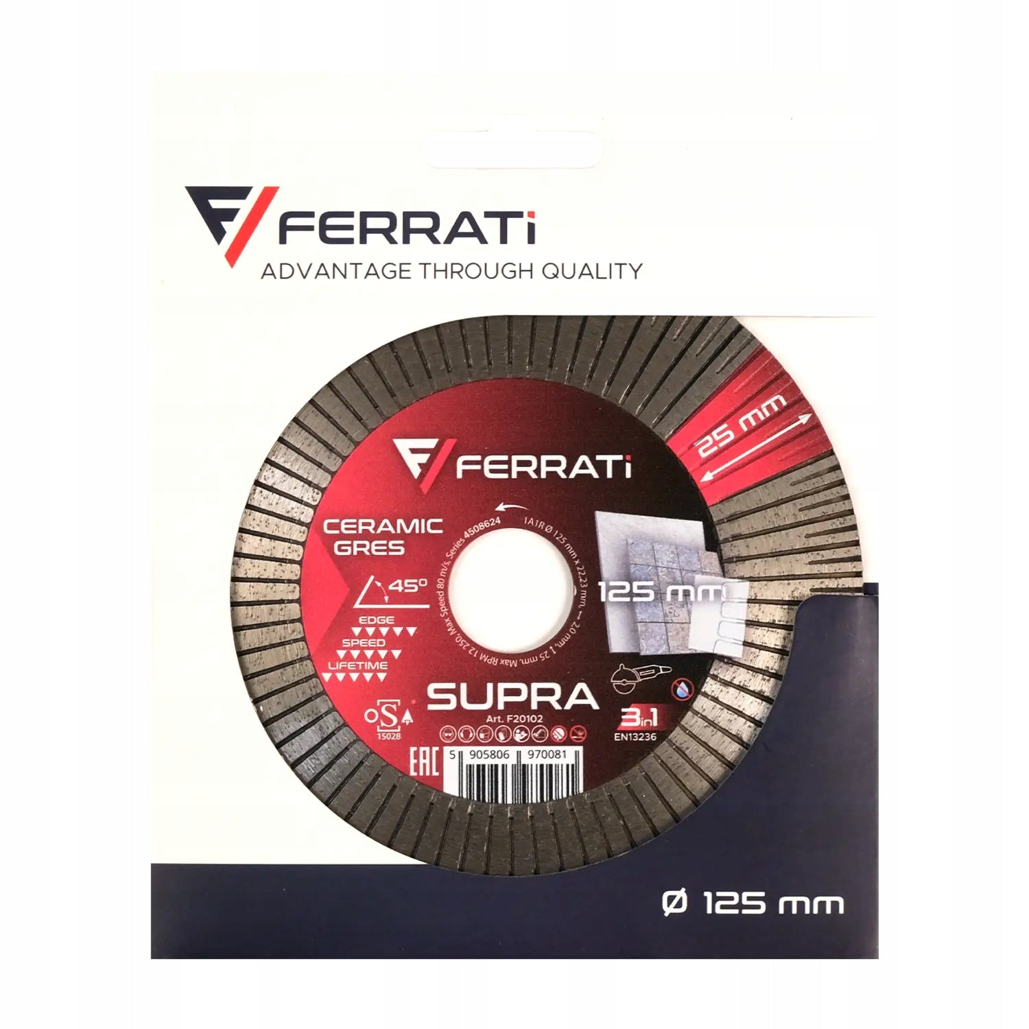 FERRATI Diamond cutting and grinding disc 125mm x 22,23mm SUPRA Manufacturer code F20102