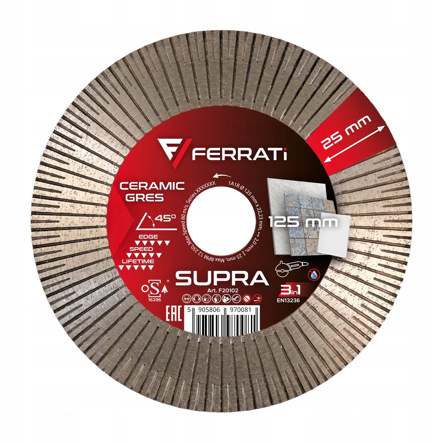 FERRATI Diamond cutting and grinding disc 125mm x 22,23mm SUPRA