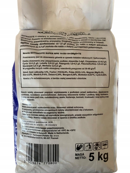 FERTILIZER OSMOCOTE EXTRACOTE ENCAPSULATED NPK 14-9-14 PROFESSIONAL 5-6M Purpose for fruit bushes for flower care for house plants for coniferous plants for acid-loving plants for leafy plants for lawns for vegetables
