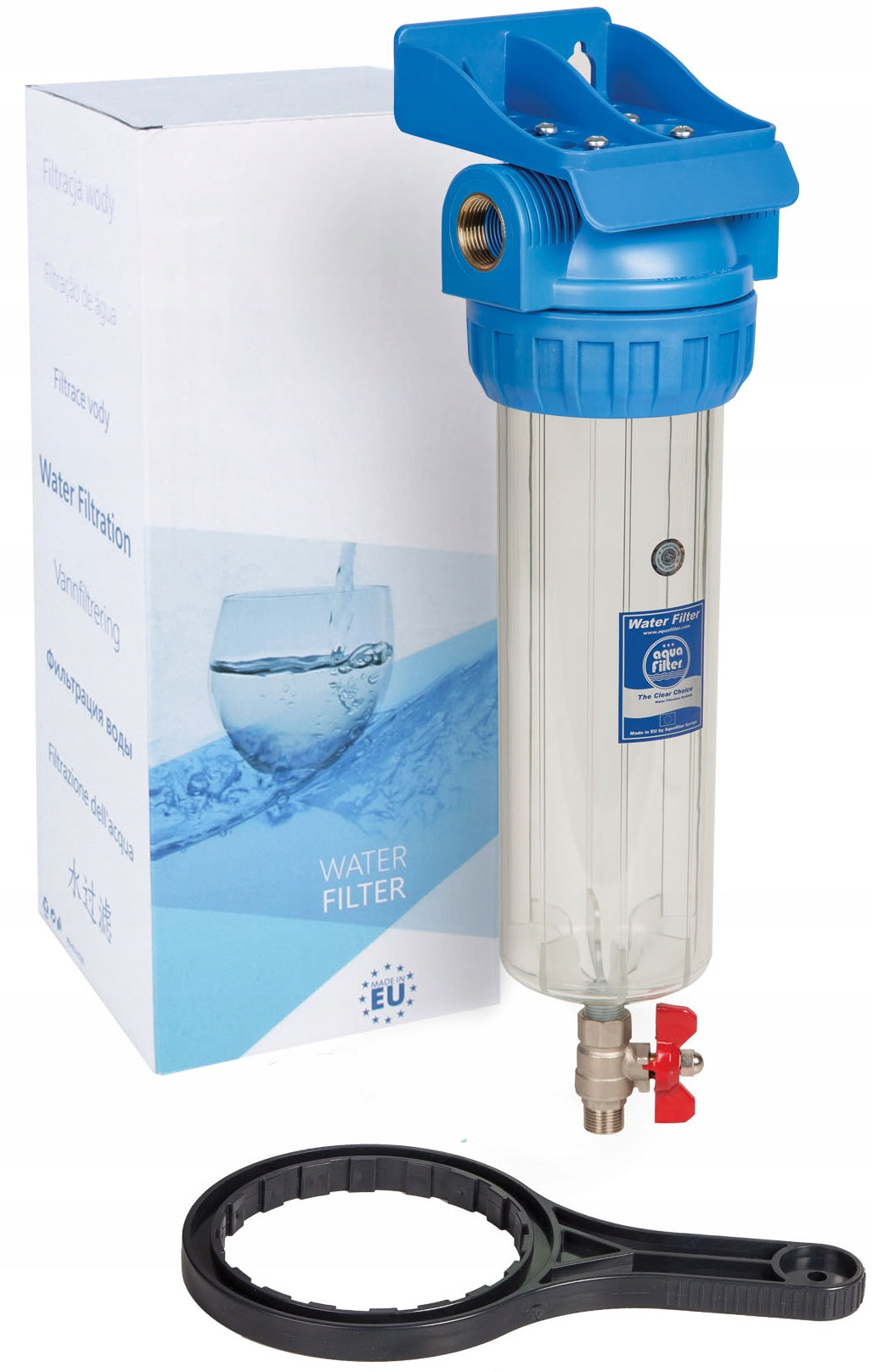 FHPR34-3V_R, 10 INCH IN-LINE BODY, 3/4 IN., PET, VALVE, PLATE, WRENCH.