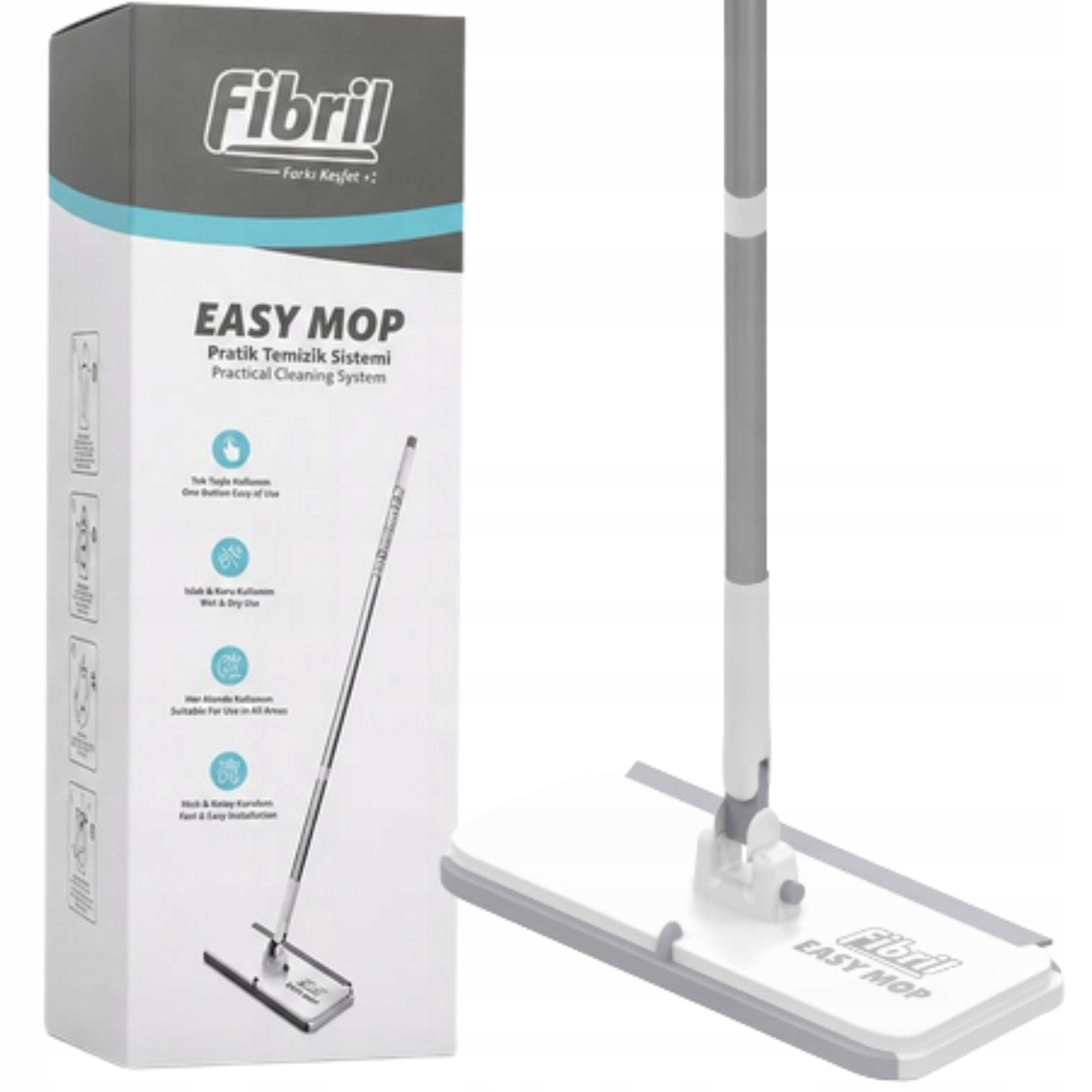 FIBRIL EASY Flat Mop for Wipes with Automatic Touchless Gripping