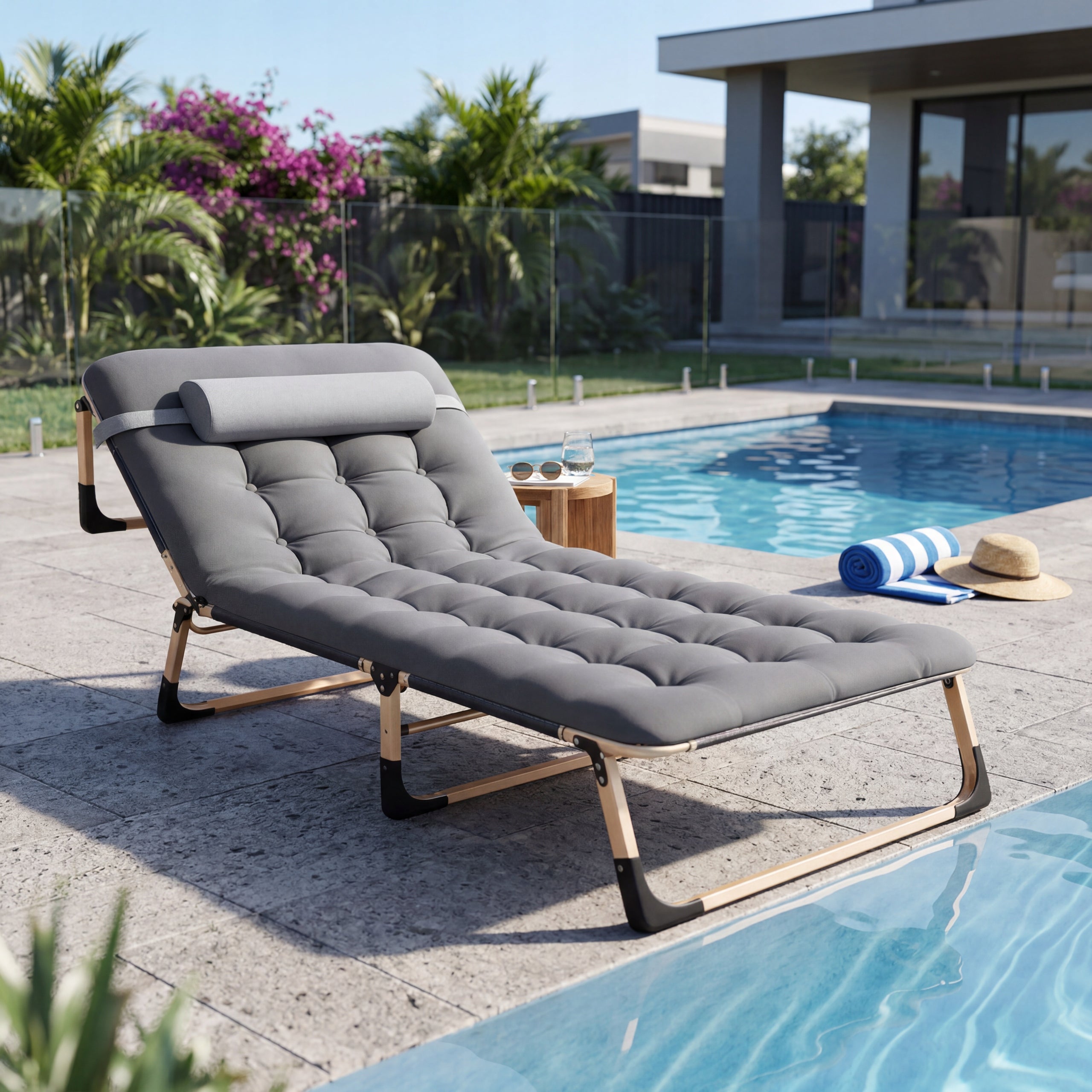 FIELD BED FOLDING GARDEN LOUNGER WITH THICK MATTRESS BREATHABLE OXFORD Frame material steel