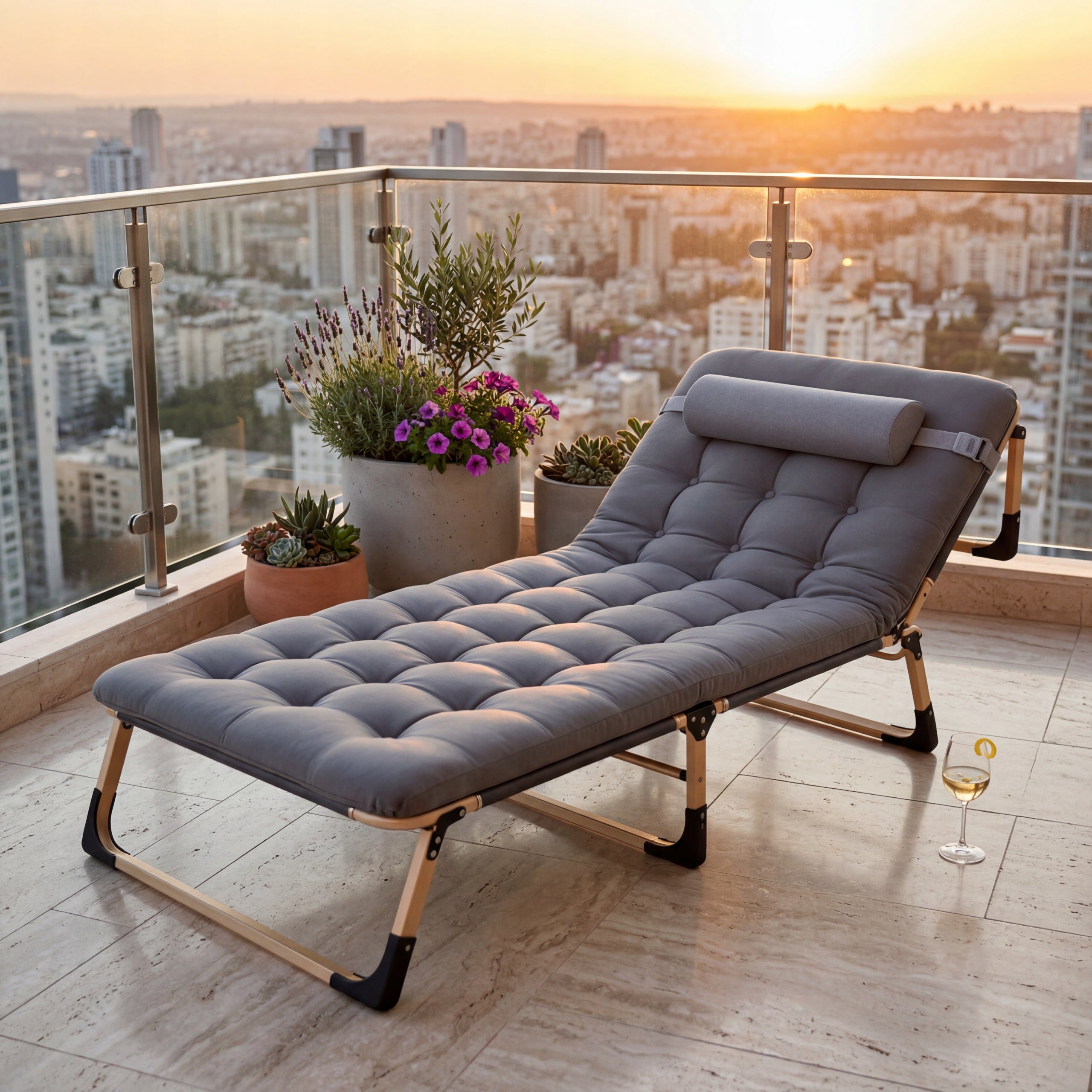 FIELD BED FOLDING GARDEN LOUNGER WITH THICK MATTRESS BREATHABLE OXFORD Kind sunbed