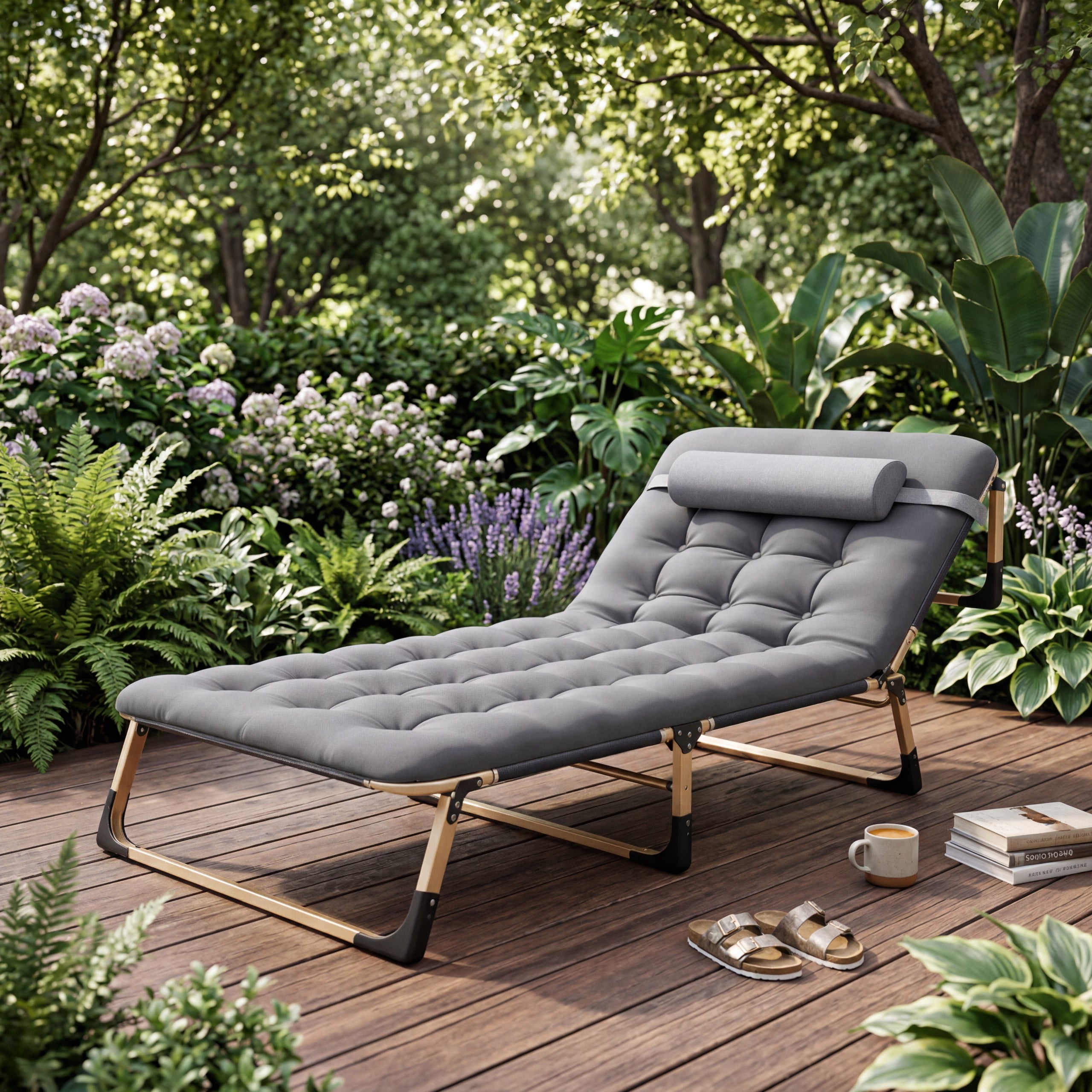 FIELD BED FOLDING GARDEN LOUNGER WITH THICK MATTRESS BREATHABLE OXFORD Model LEŻAK LEŻANKA OGRODOWA GORDON