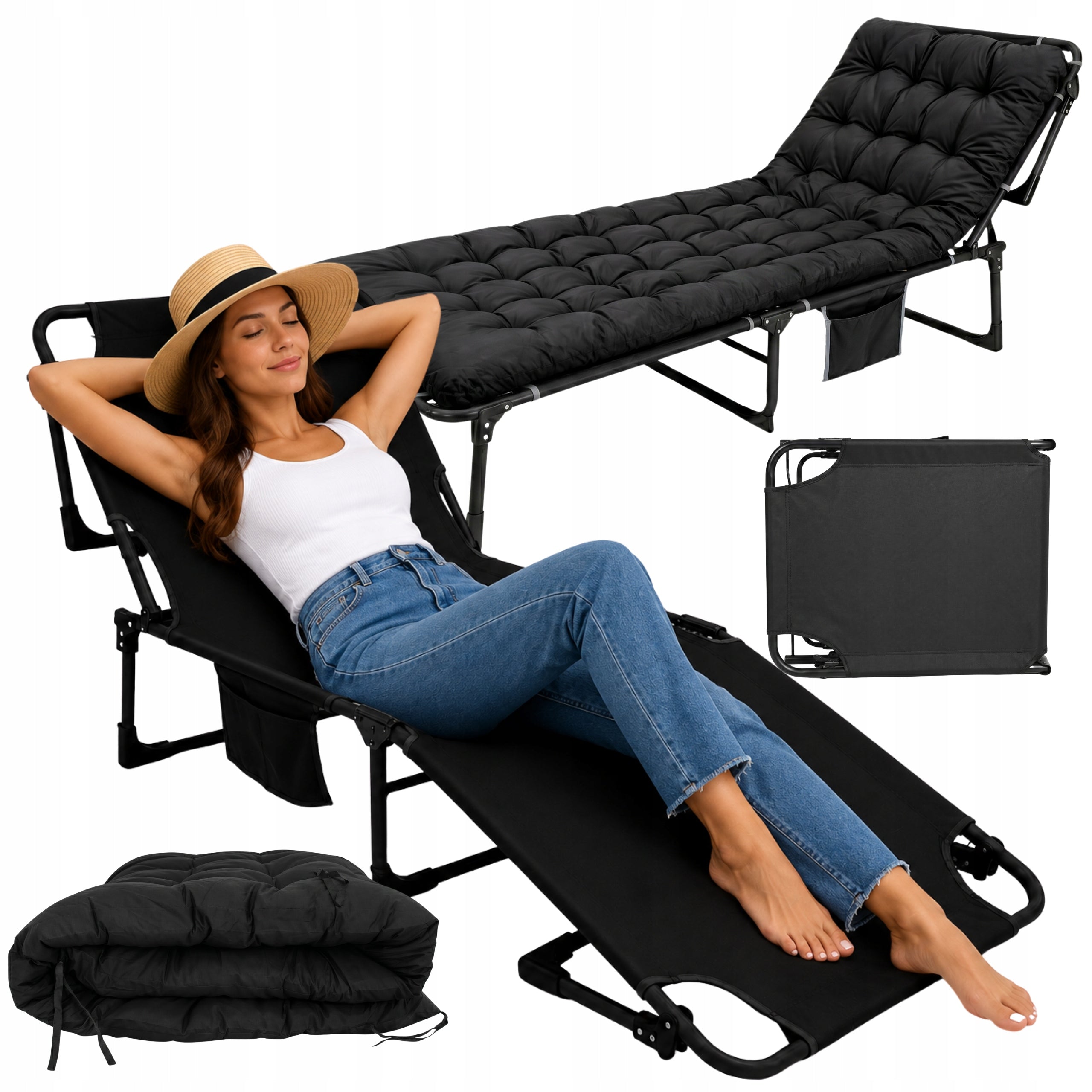 FIELD HIKING BED WITH SOFT MATTRESS 6cm GARDEN LOUNGER FOLDING