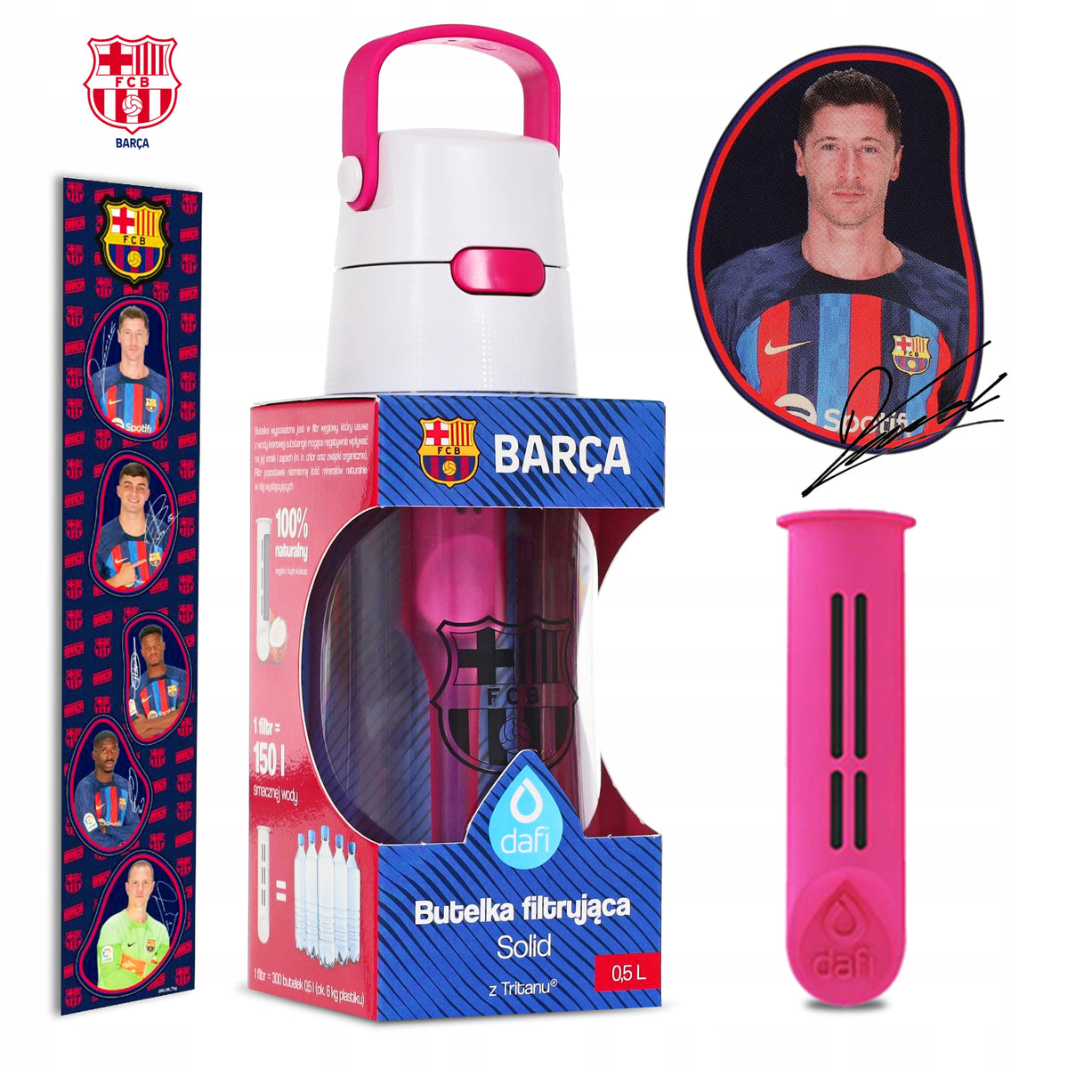FILTER BOTTLE DAFI SOLID F.C. BARCELONA 0,5L | 1x CARTRIDGE | PINK