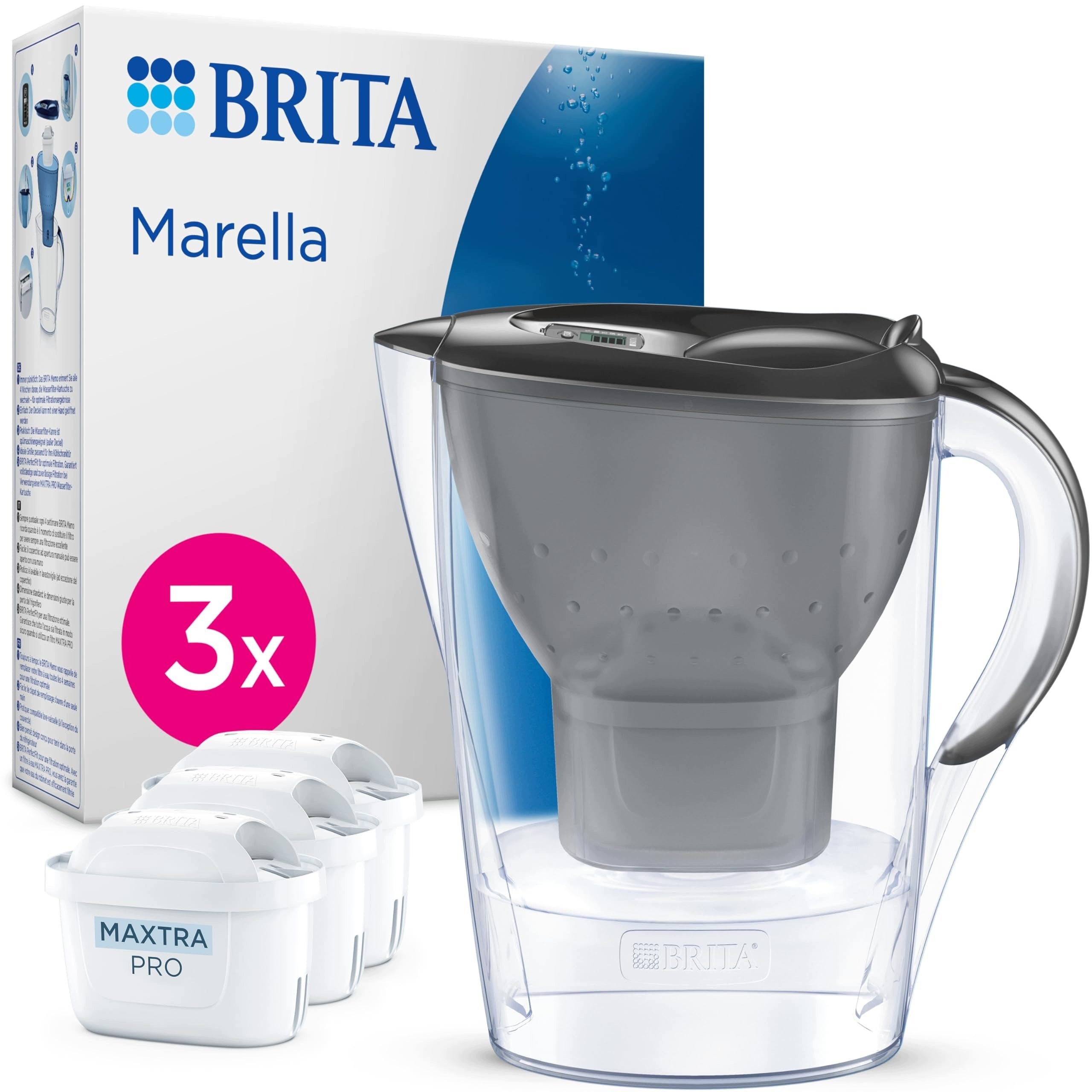 FILTER JUG 2 4 L GRAPHITE WITH 3 WATER FILTERS