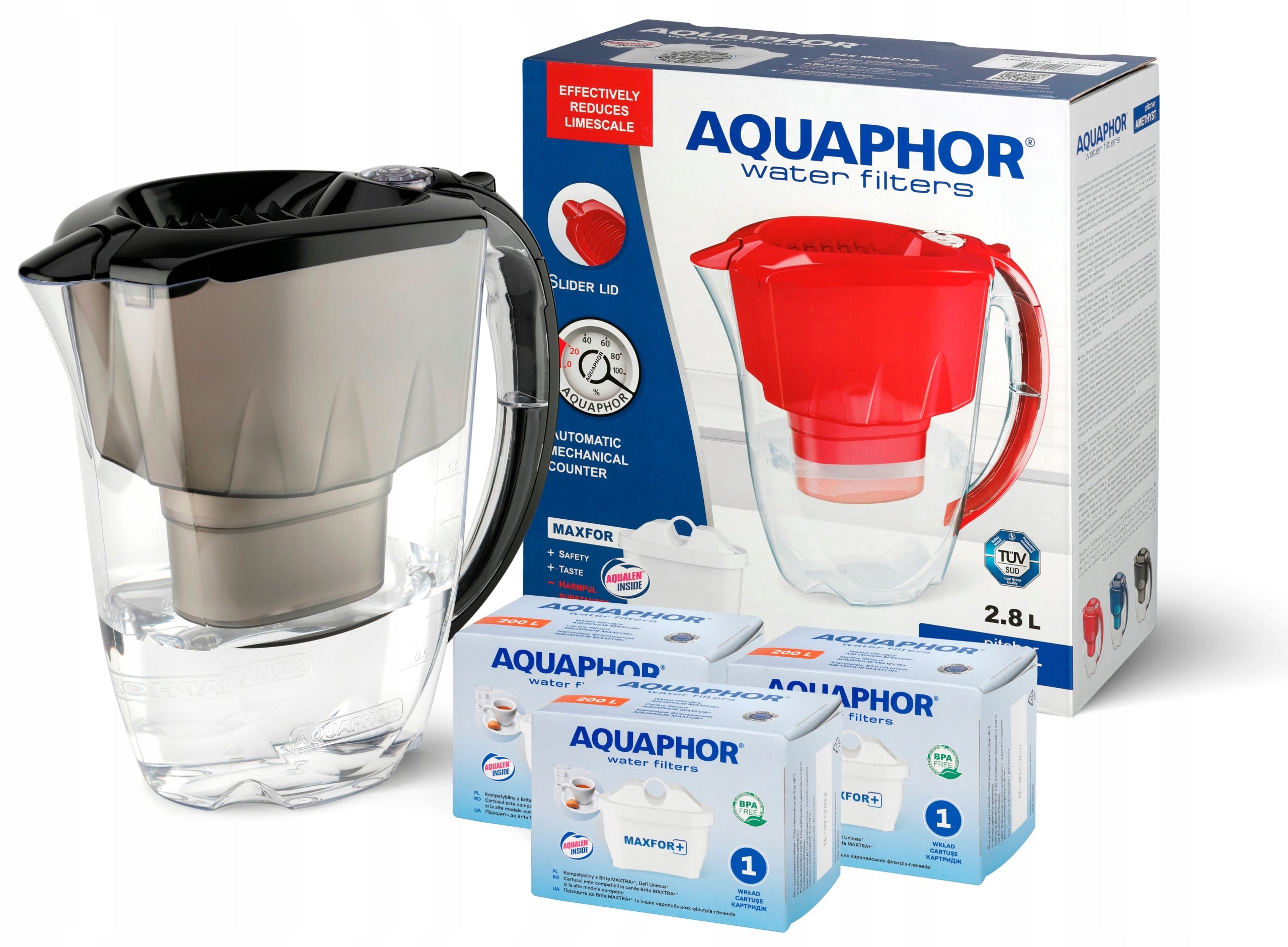 FILTER JUG AQUAPHOR AMETHYST BLACK + 3 CARTRIDGES B-25 MAXFOR+