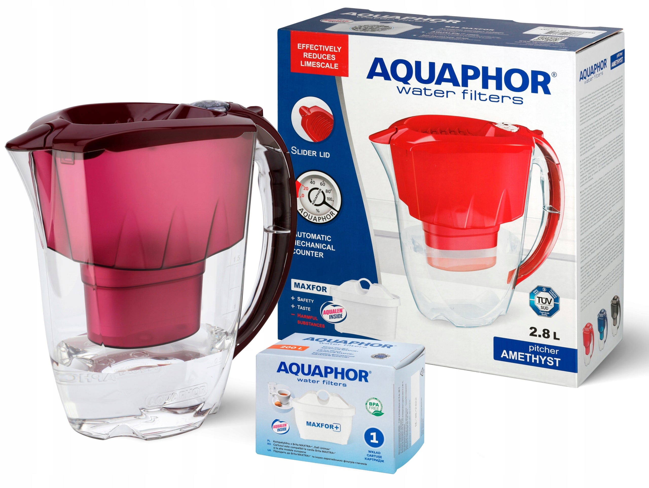 FILTER JUG AQUAPHOR AMETHYST CHERRY + CARTRIDGE B100-25 MAXFOR+ UP TO 200L