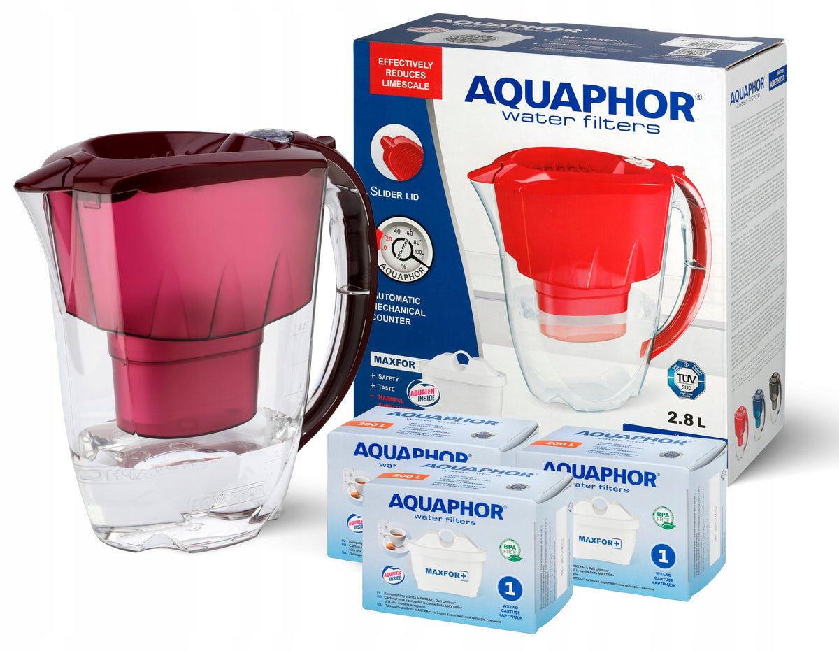 FILTER JUG AQUAPHOR CHERRY AMETHYST + 3 CARTRIDGES B-25 MAXFOR+