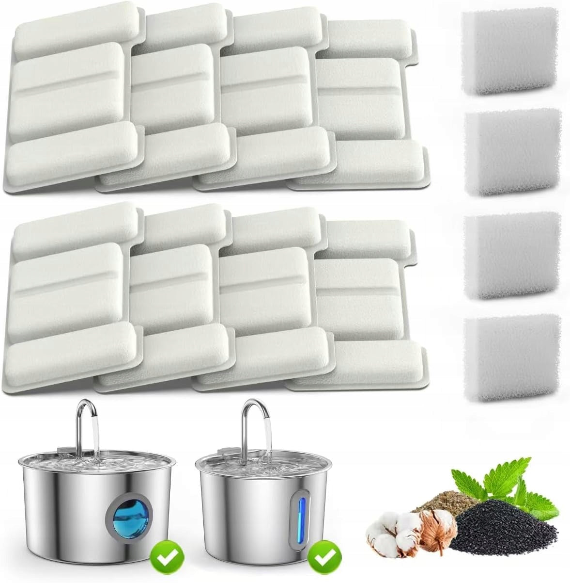FILTERS FOR PET FOUNTAIN 8 PCS + 4 SPONGE FILTER CARTRIDGES
