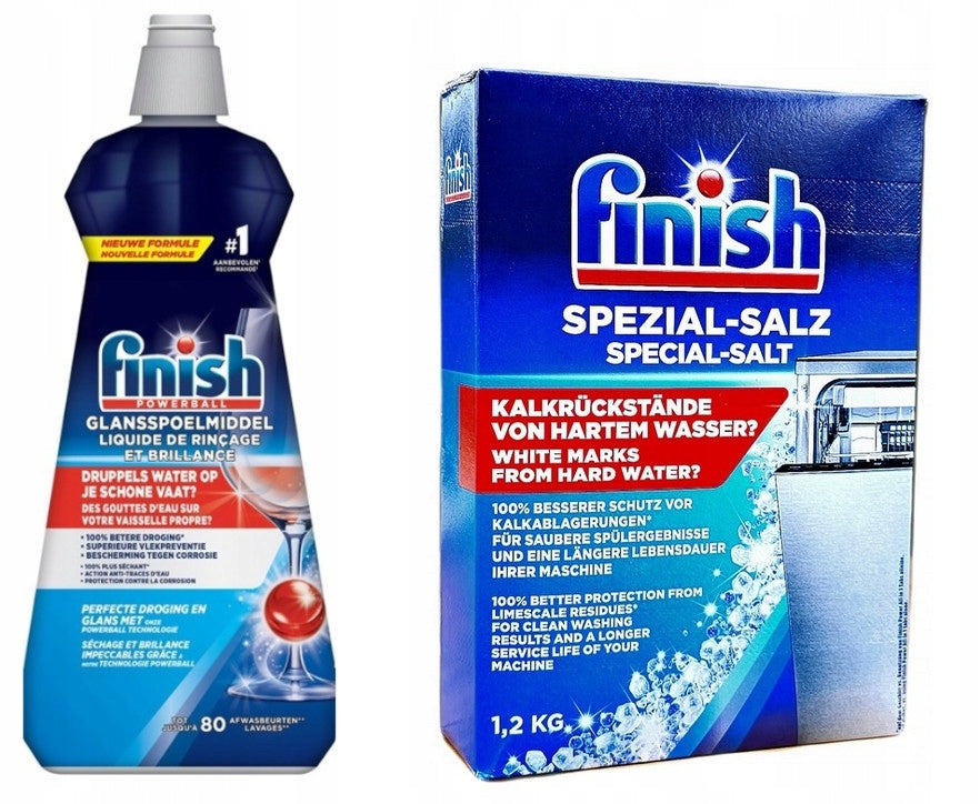 FINISH DISHWASHER SET GERMAN RINSE AID 400ml + SALT 1,2kg