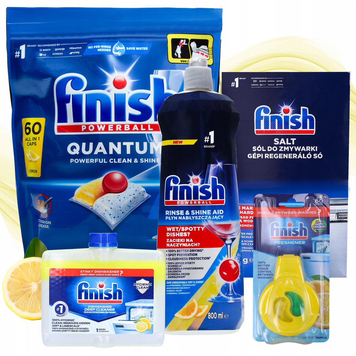 FINISH Dishwasher Set Quantum Tablets 60pcs Salt Shine Cleaner