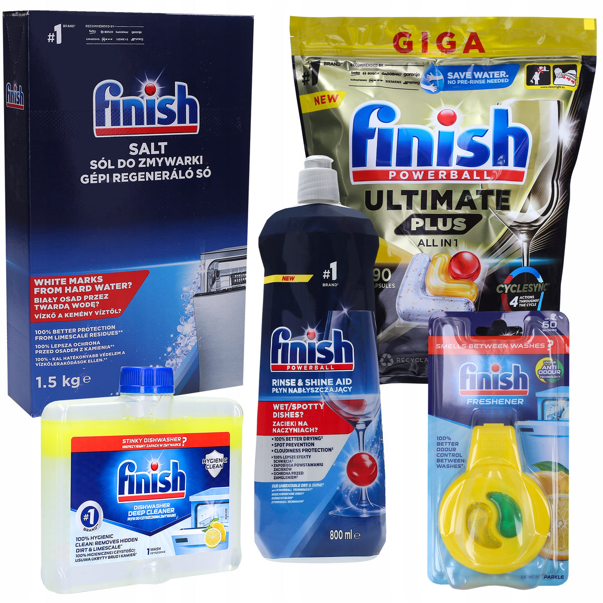 FINISH XL Dishwasher Capsule Set 90pcs Shine Salt Cleaner Scent