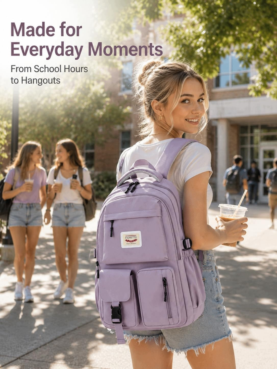 FIORETTO 25L Women's Laptop School Backpack 14 Inches, Purple, Size M Packaging status original