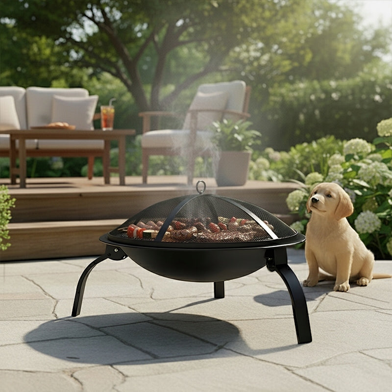 FIRE PIT GRILL 2IN1 GARDEN CHARCOAL TRIPOD PORTABLE ROUND TOURIST Grill depth 74.5 cm