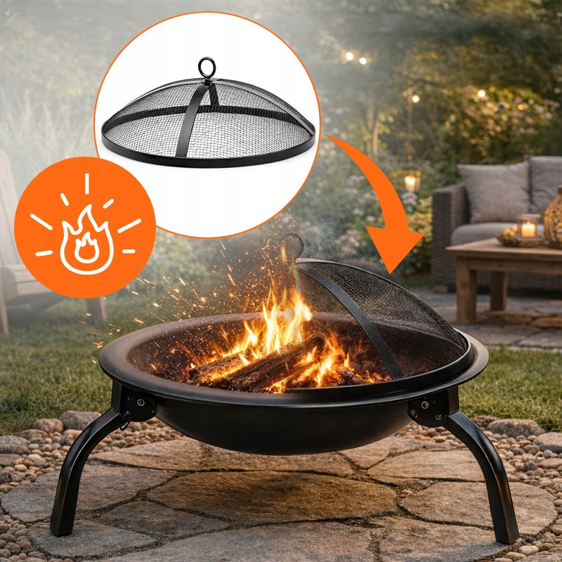 FIRE PIT GRILL 2IN1 GARDEN CHARCOAL TRIPOD PORTABLE ROUND TOURIST Grill height 38 cm