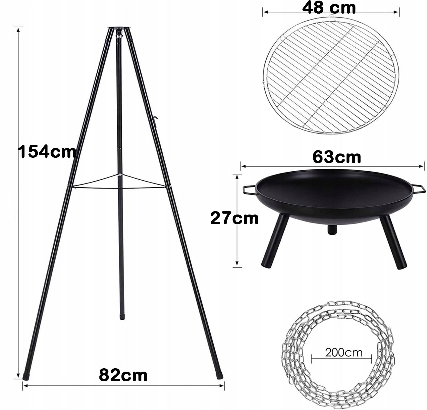 FIRE PIT TRIPOD GARDEN GRILL FOCAL HANGING LARGE CHARCOAL GRATE 48 CM Manufacturer code TRÓJNÓG