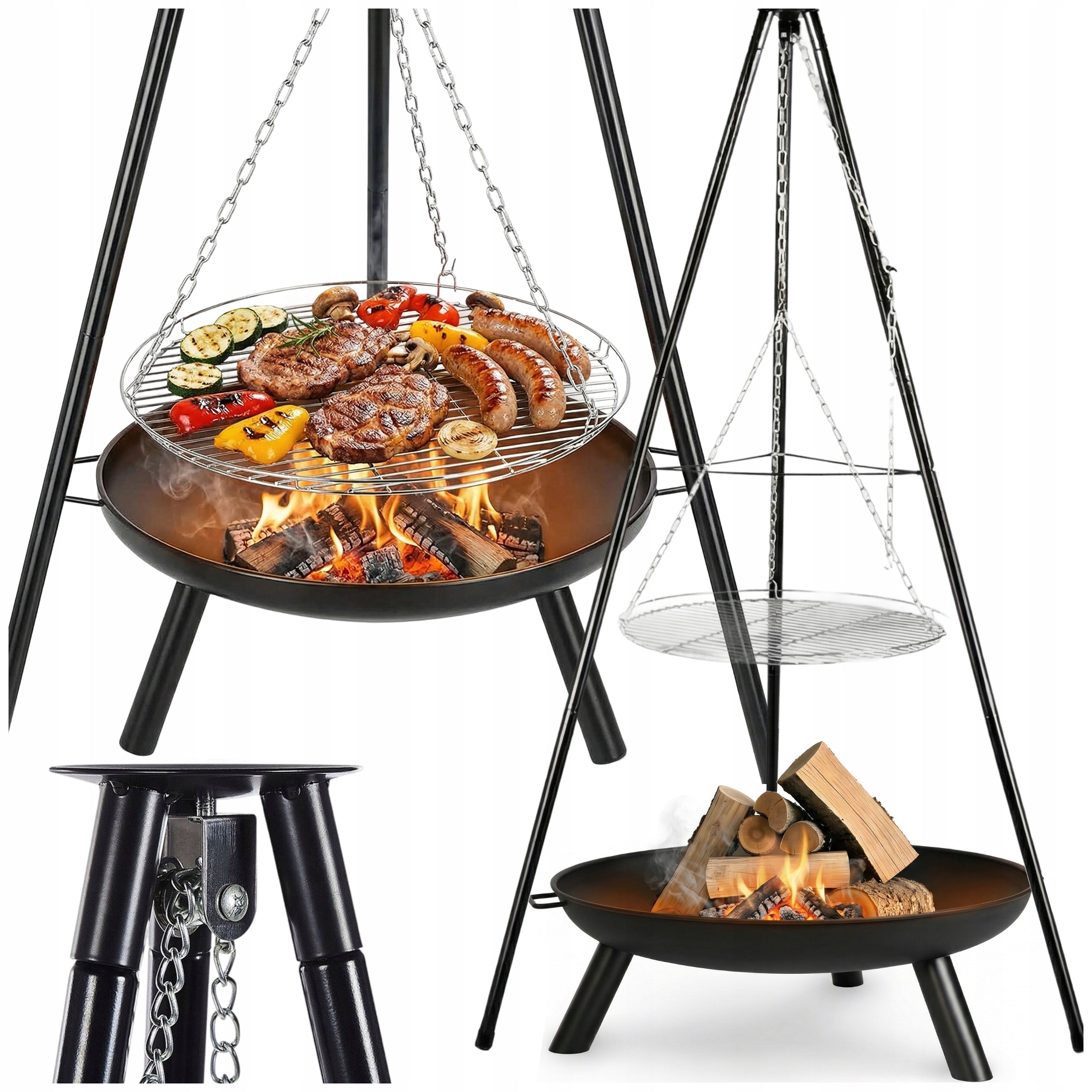 FIRE PIT TRIPOD GARDEN GRILL FOCAL HANGING LARGE CHARCOAL GRATE 48 CM