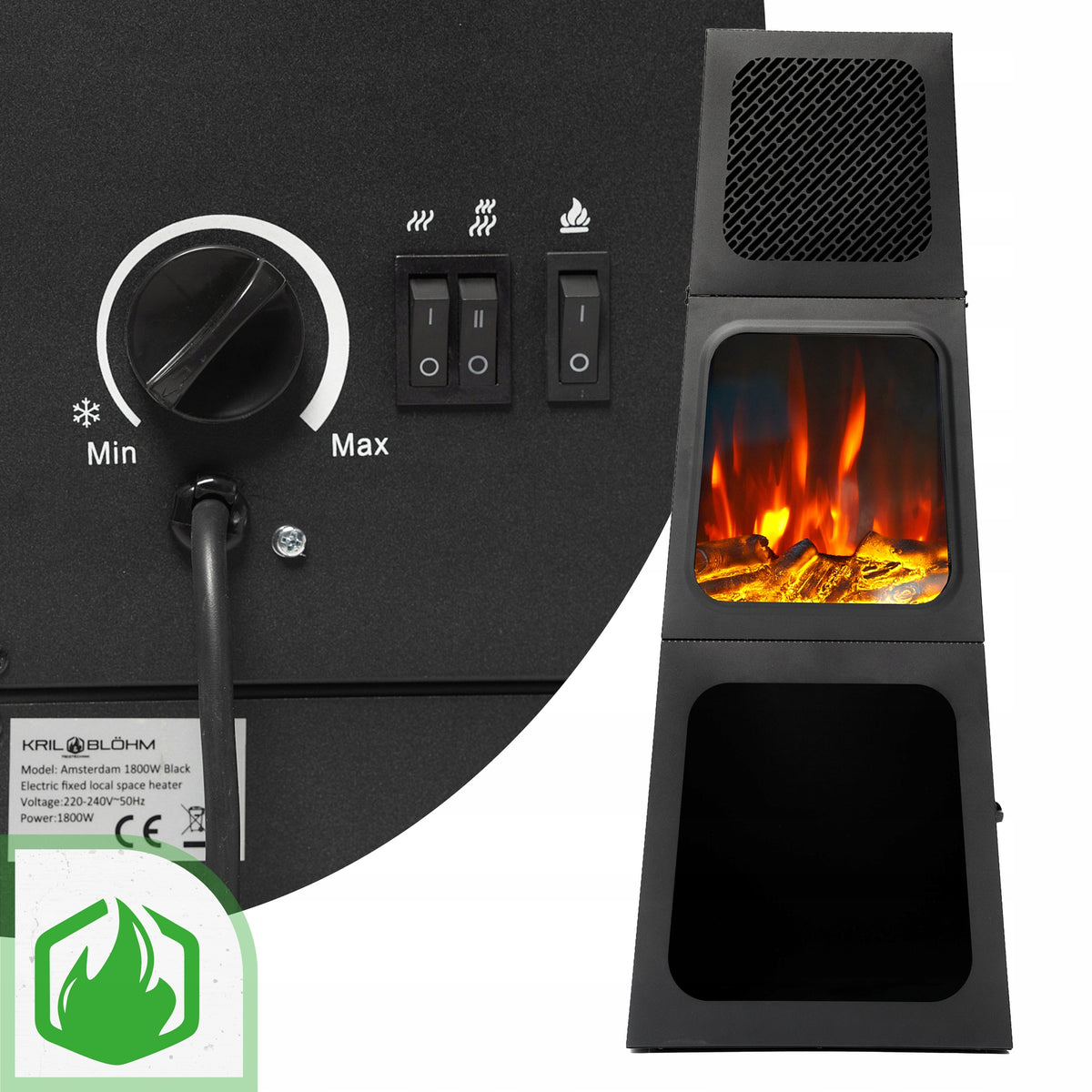 FIREPLACE ELECTRIC FAN HEATER STOVE flame effect 1800W EAN (GTIN) 5904890508668