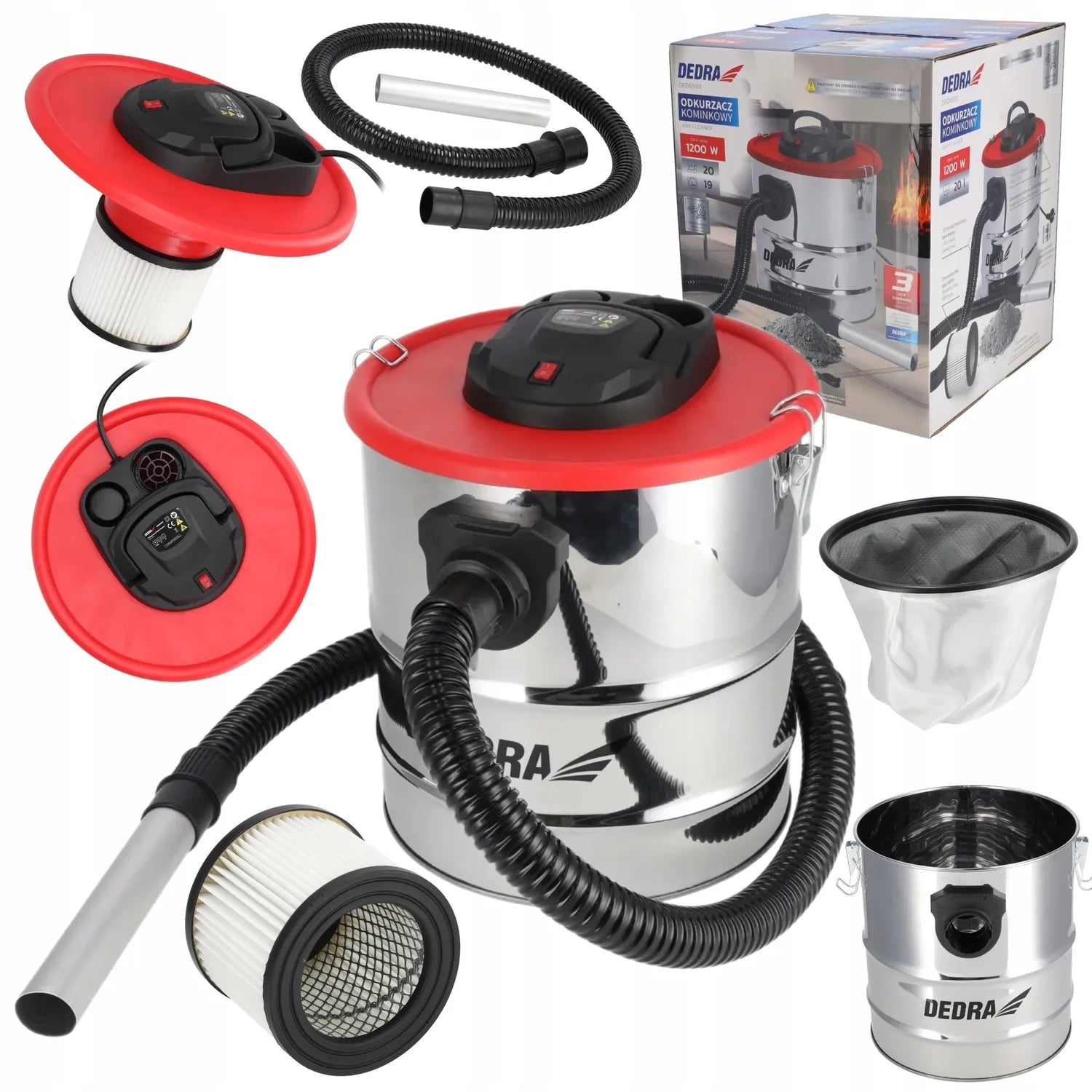 FIREPLACE GRILL VACUUM CLEANER FOR ASH 1200W 20L DED6593 DEDRA
