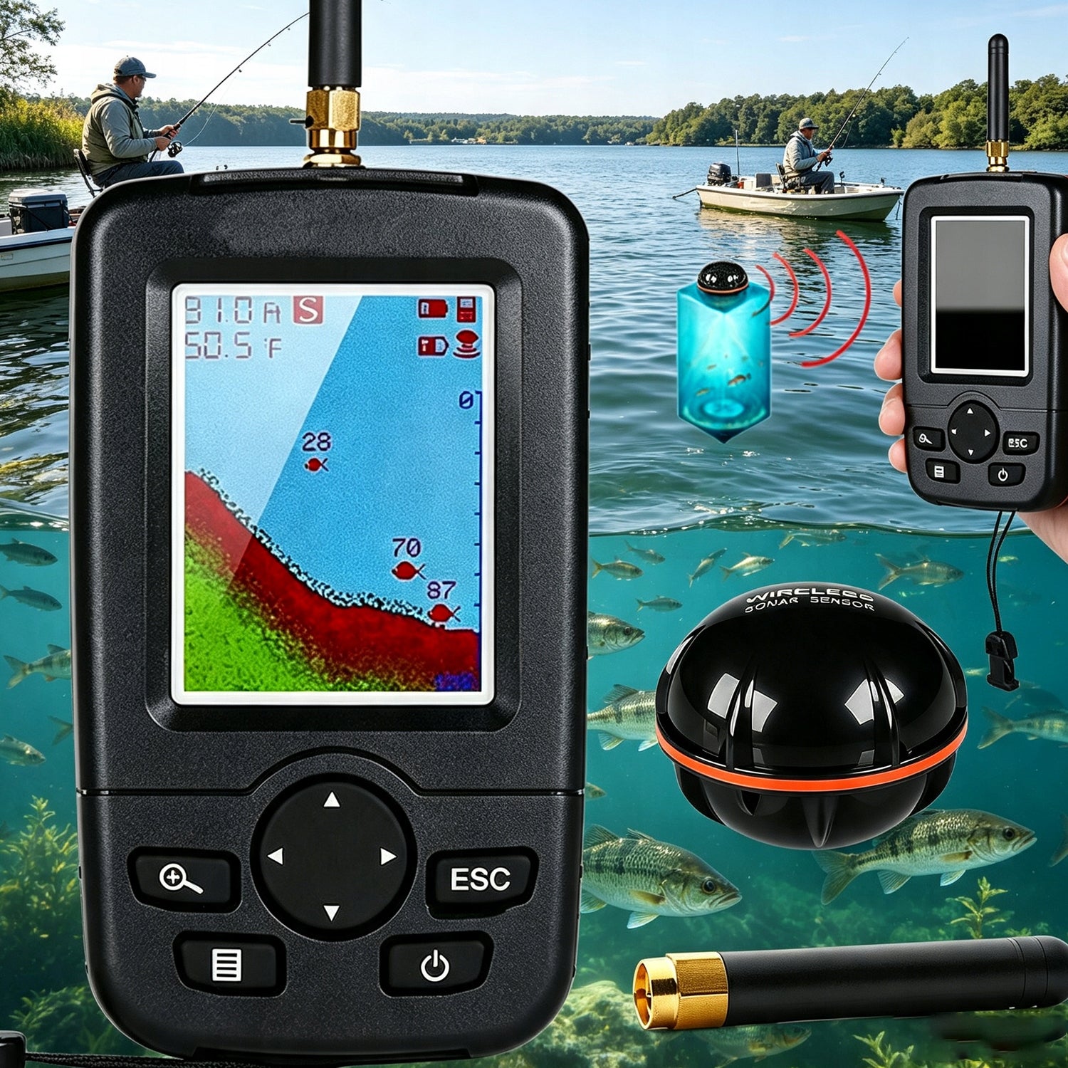 FISH DETECTOR WIRELESS SONAR DEPTH FINDER 148FT 125KHZ Manufacturer code 005-1001015