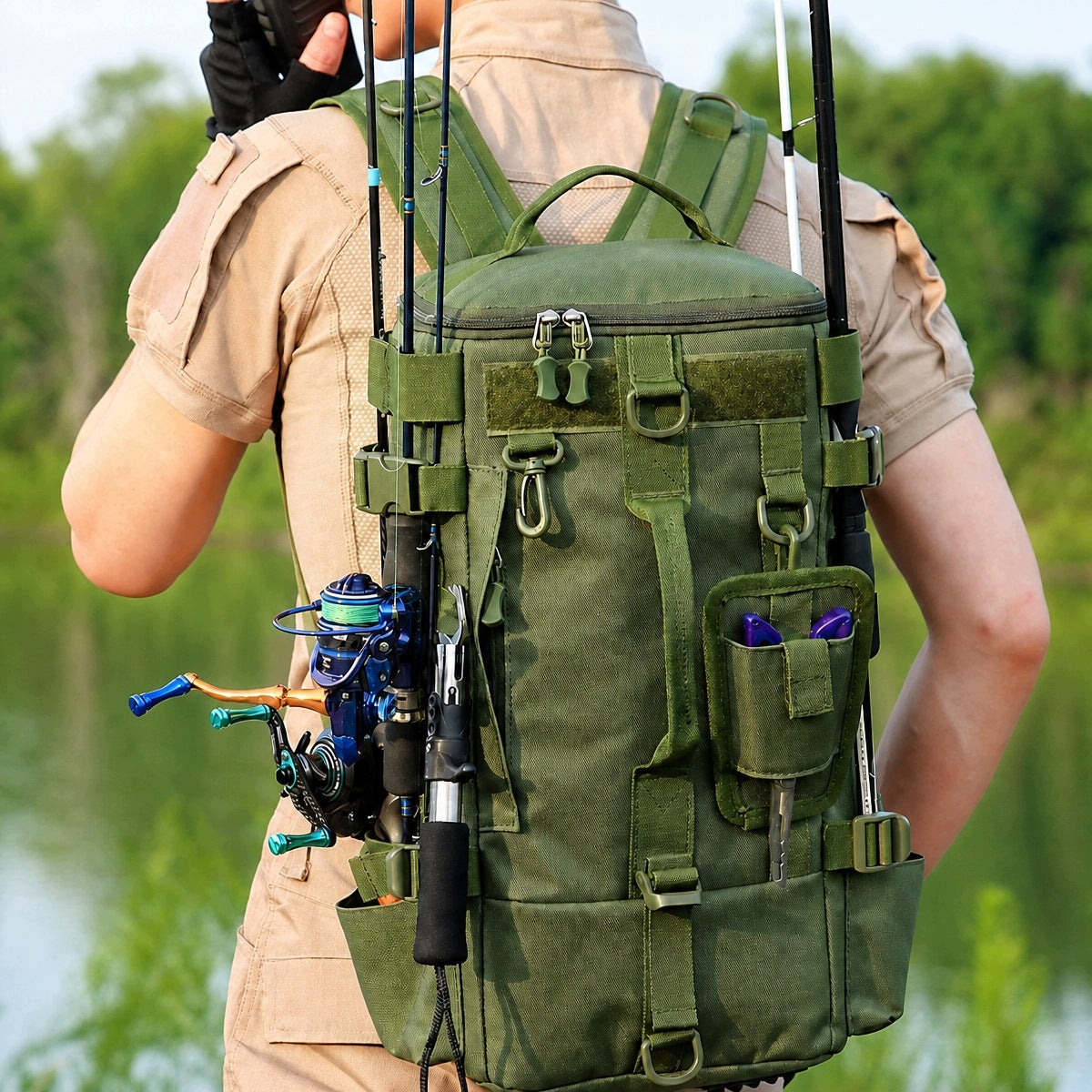 FISHING BACKPACK OLIVE MILITARY GREEN SURVIVAL FOR CAMP UNIVERSAL Manufacturer code 4894997960999