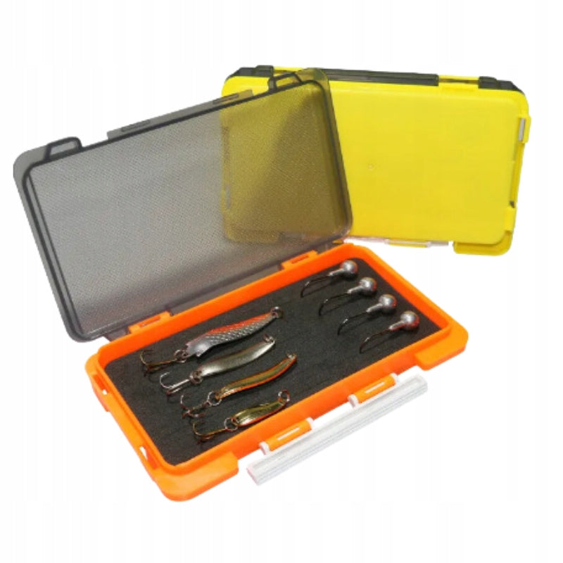 FISHING BOX FOR SMALL LURES WITH SPONGE FOAM ORANGE WOBBLERS