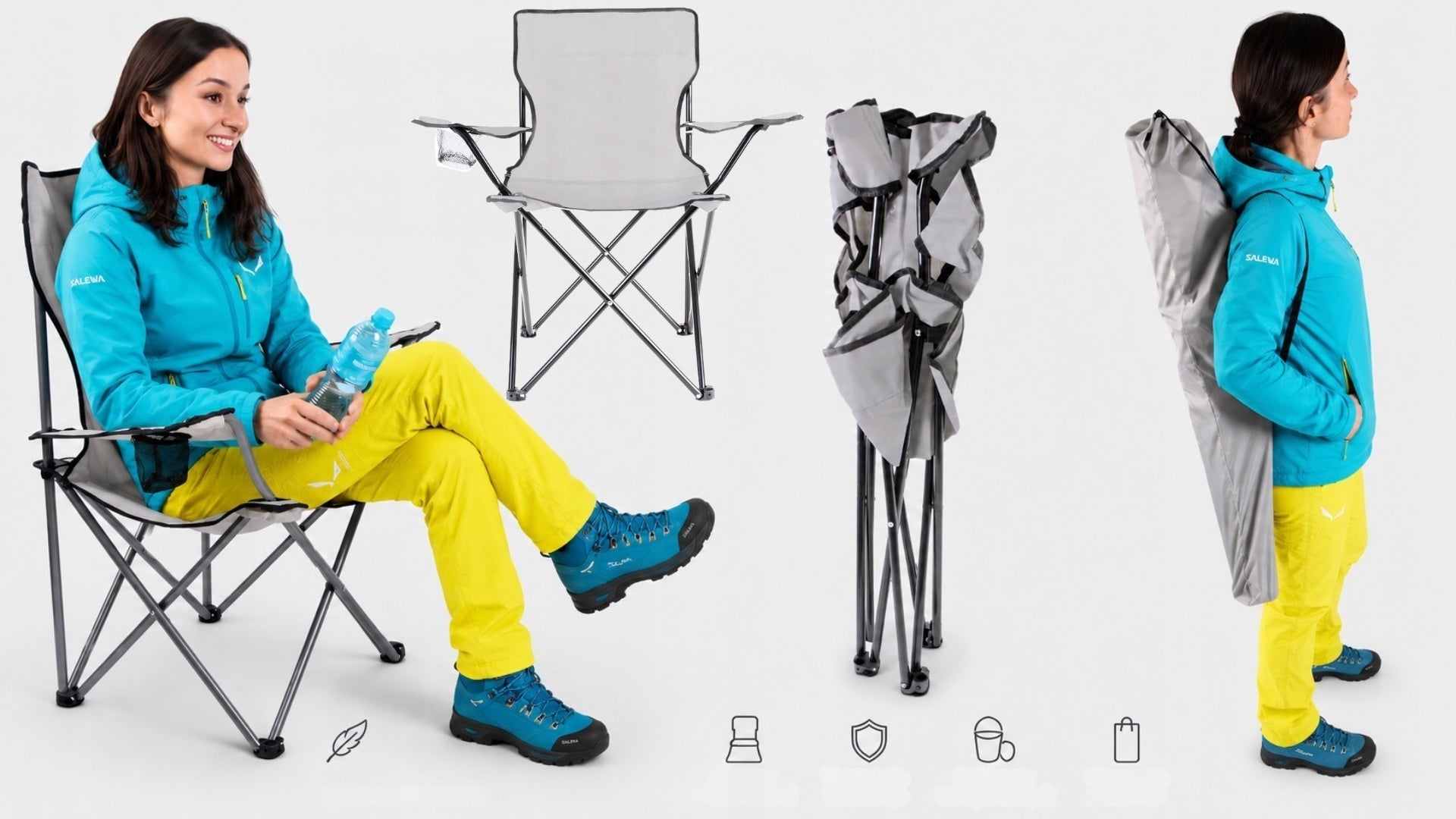 FISHING CHAIR FOR HIKING FISH FOLDING HANDLE COVER COMFORTABLE Color silver