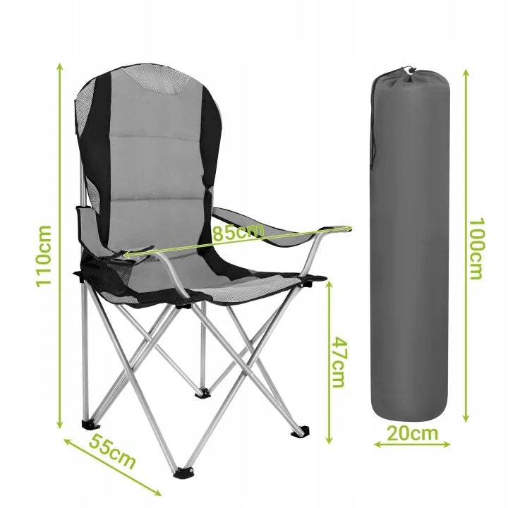 FISHING FOLDING HIKING CHAIR WITH BACKREST DURABLE SOLID GREY Model 59048