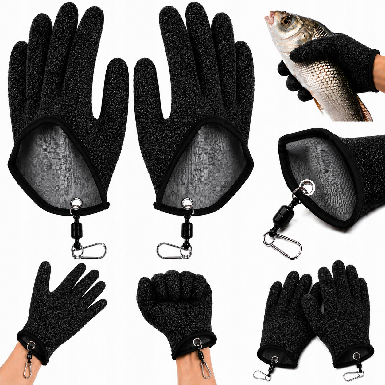 FISHING GLOVES FOR CATCHING FISH NON-SLIP 5 FINGERS REMOVABLE PAIR