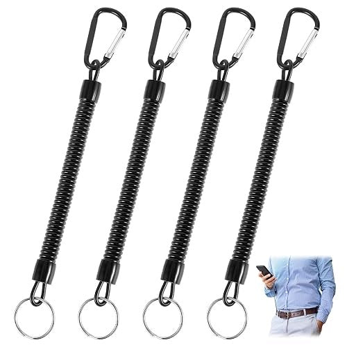 FISHING LEASH ROLLED KEYRING CARABINER BLACK 4 PCS
