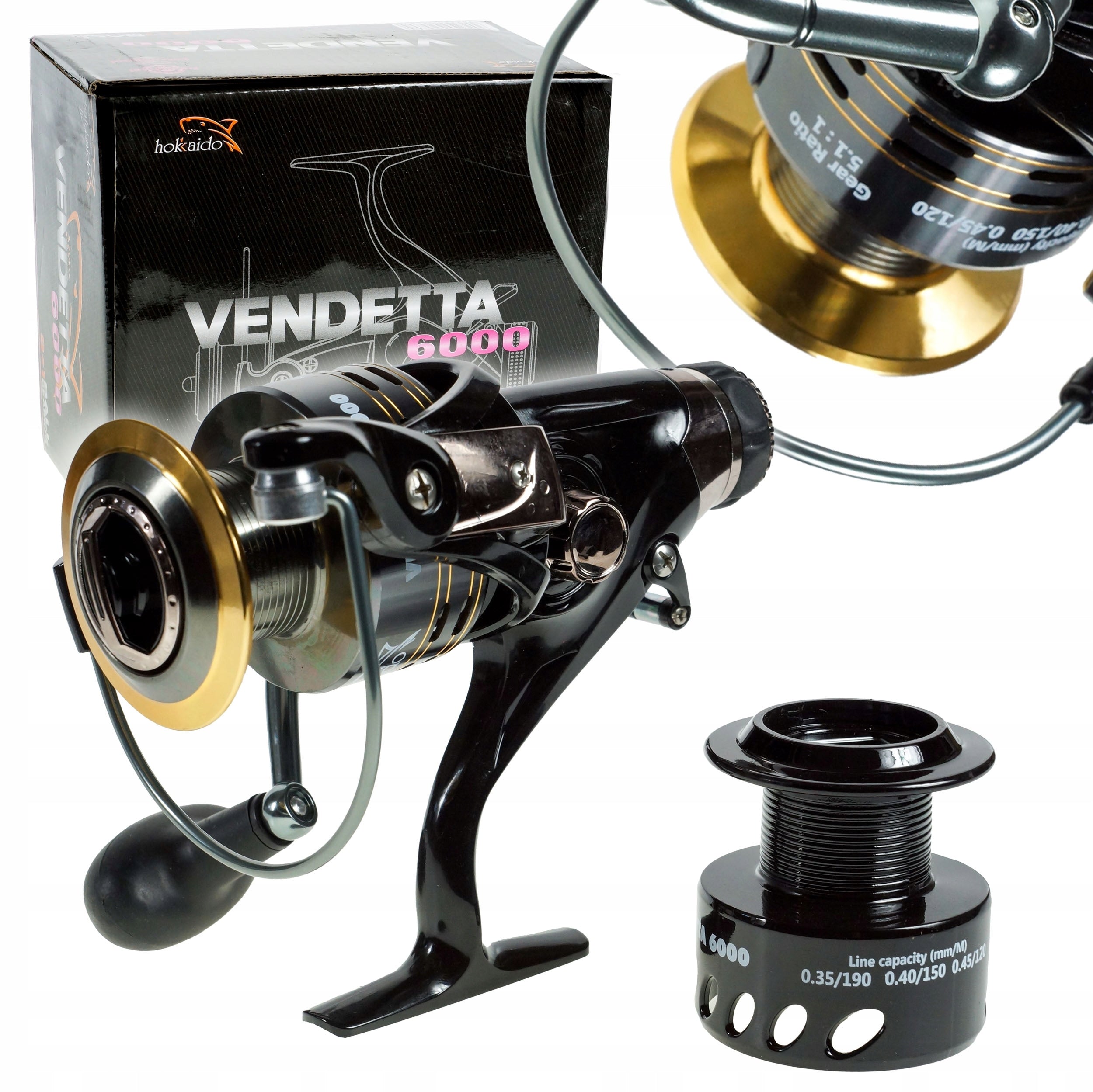 FISHING REEL HOKKAIDO VENDETTA 5000 FREE GEAR 9+1 METAL+ SPOOL PR
