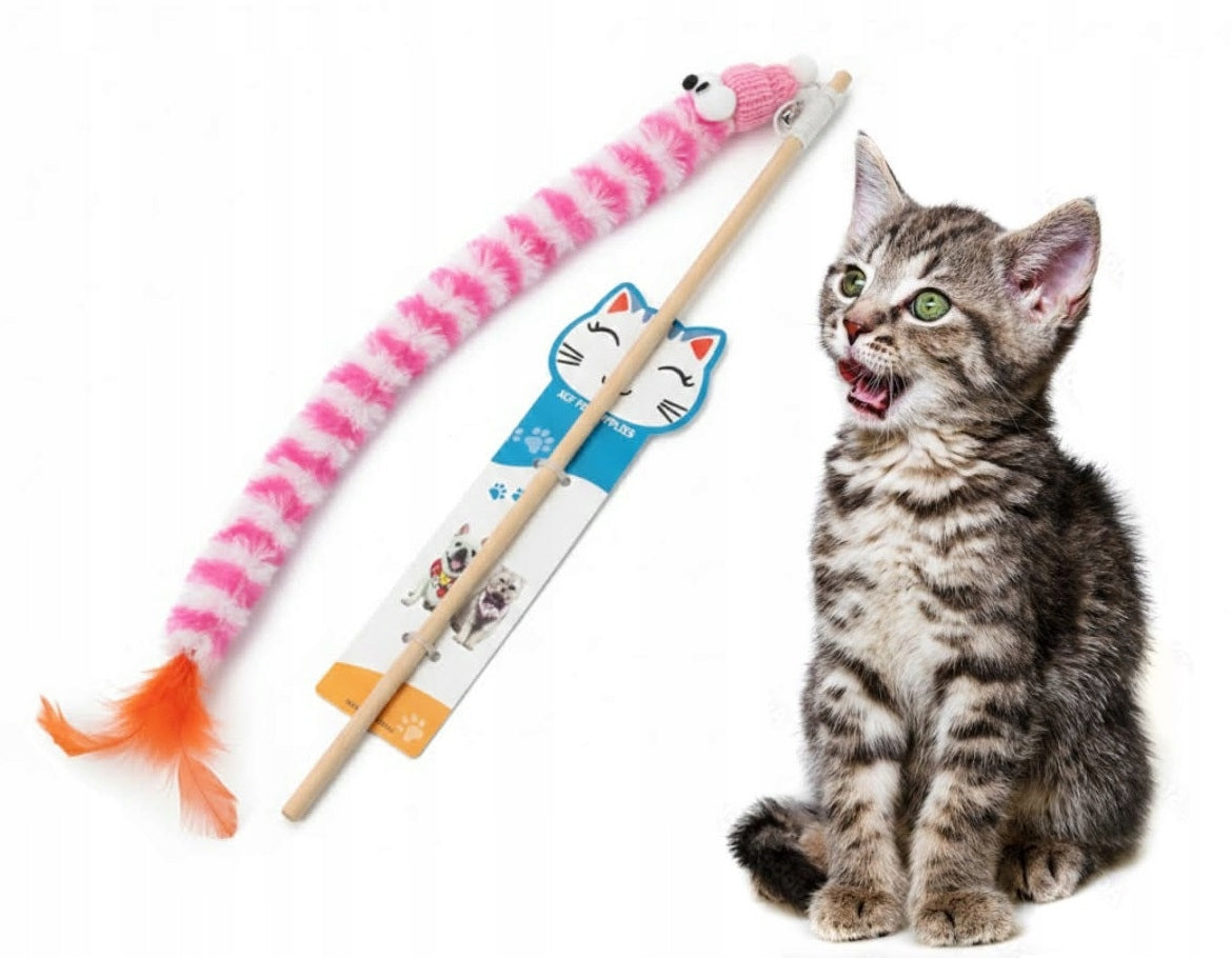 FISHING ROD CAT TOY WITH FEATHERS PLUSH SOFT WITH BELL