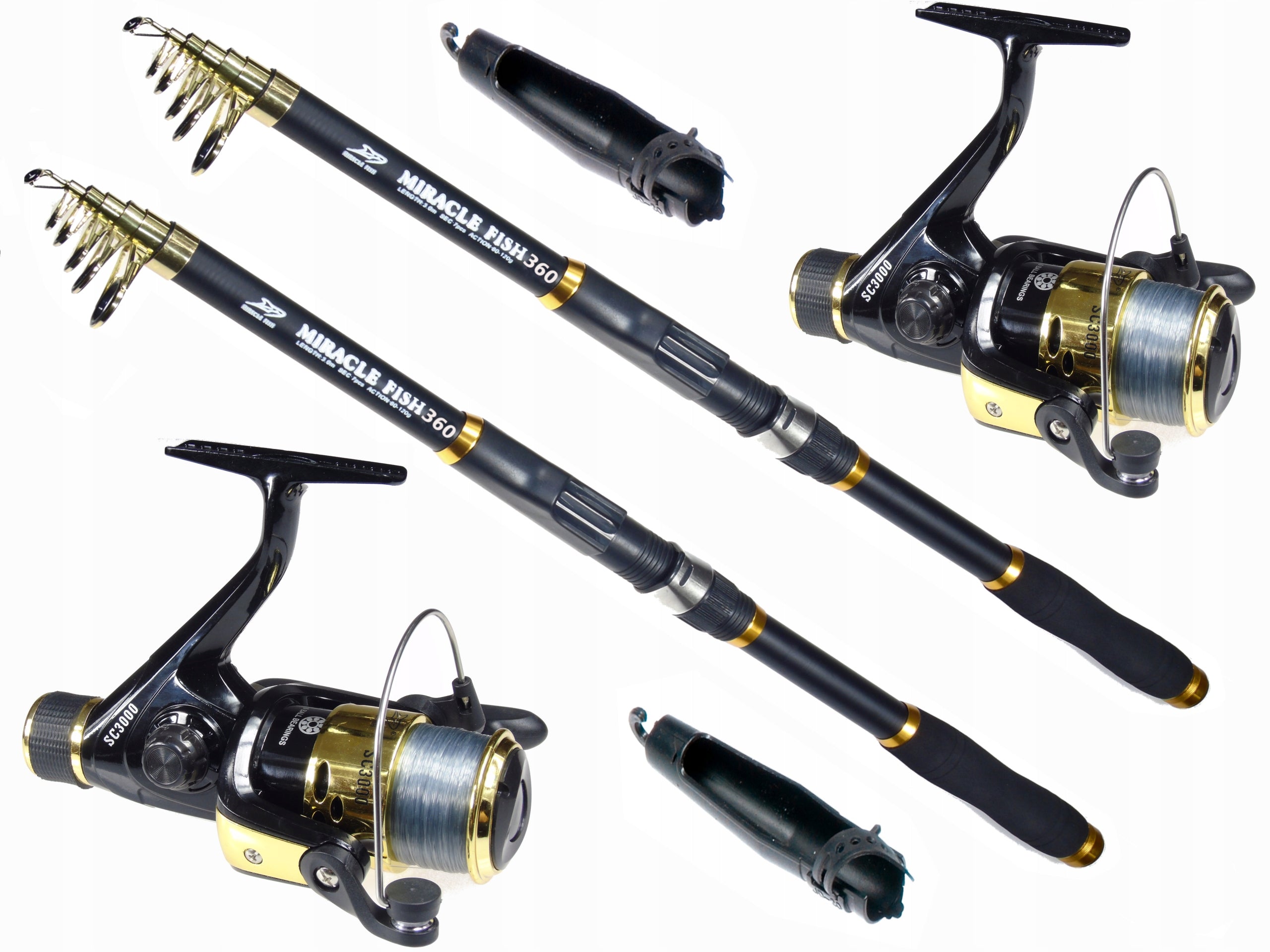 FISHING SET 2 x Telescopic FISHING ROD 2 x REEL GROUND FLOAT SPINNING