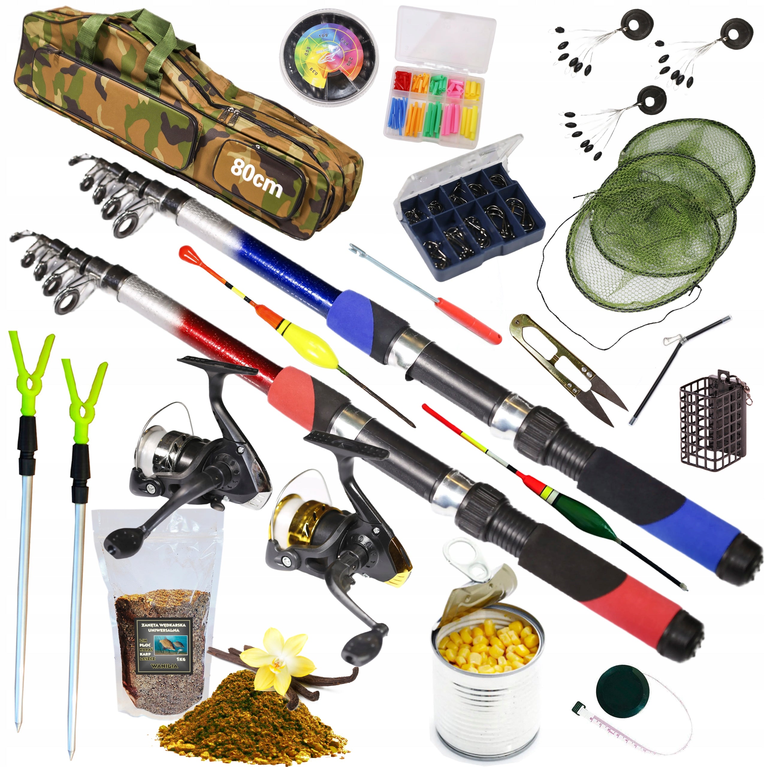 FISHING SET 2x Fishing rod 2,7m, 2x Reel, float, bait - ZEST-W-15