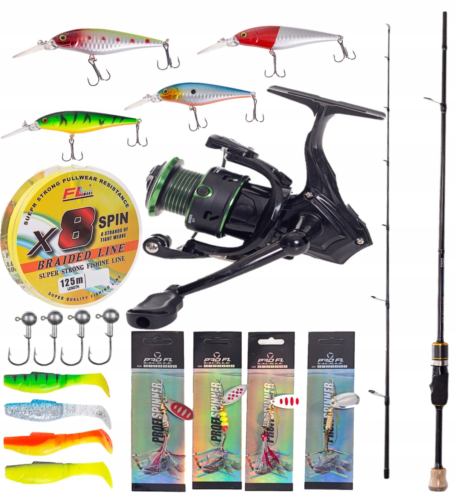 FISHING SET STARLIGHT SPINNING ROD 210CM+WHEEL BC2000+ACCESSORIES