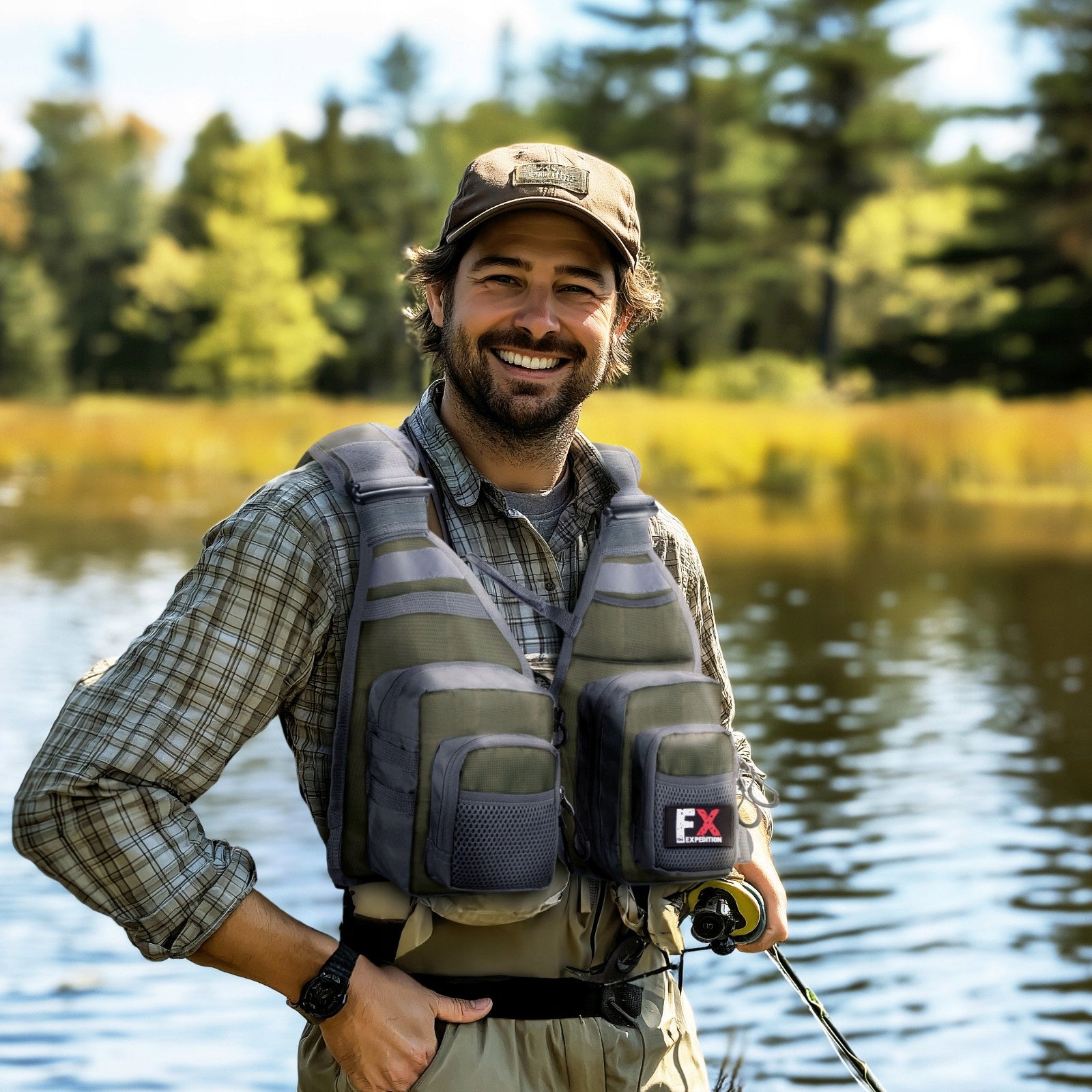 FISHING VEST WITH POCKETS GREEN ULTRA-LIGHT UNIVERSAL SIZE Model ProVest II