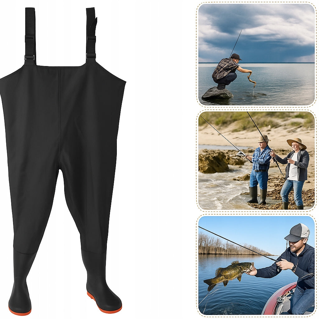 FISHING WADERS RUBBER FISHING TROUSERS WITH SUSPENDERS TROUSERS - size. 45 Manufacturer code WODERY WĘDKARSKIE 45