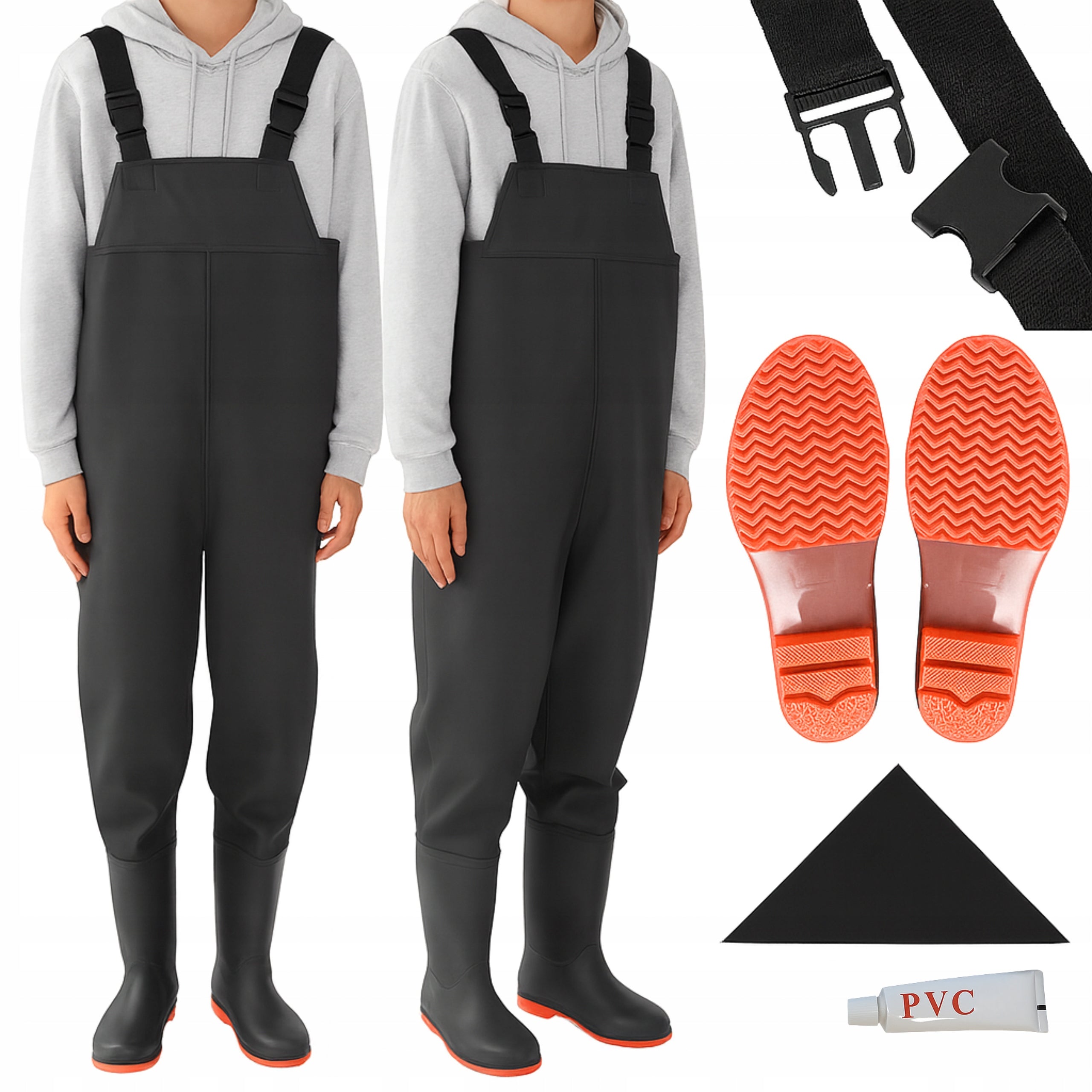 FISHING WADERS RUBBER FISHING TROUSERS WITH SUSPENDERS TROUSERS - size. 45