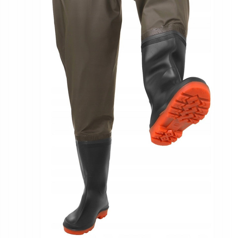 FISHING WADERS WELLIES TROUSERS WATERPROOF SUSPENDERS SIZE 42 Manufacturer code 3396